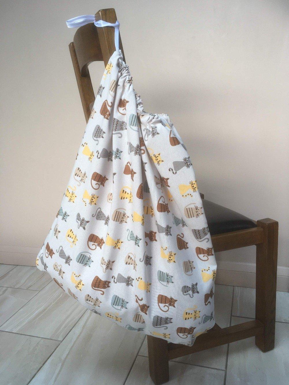 Large drawstring washbag for uniforms to avoid infection from Covid etc Cats design