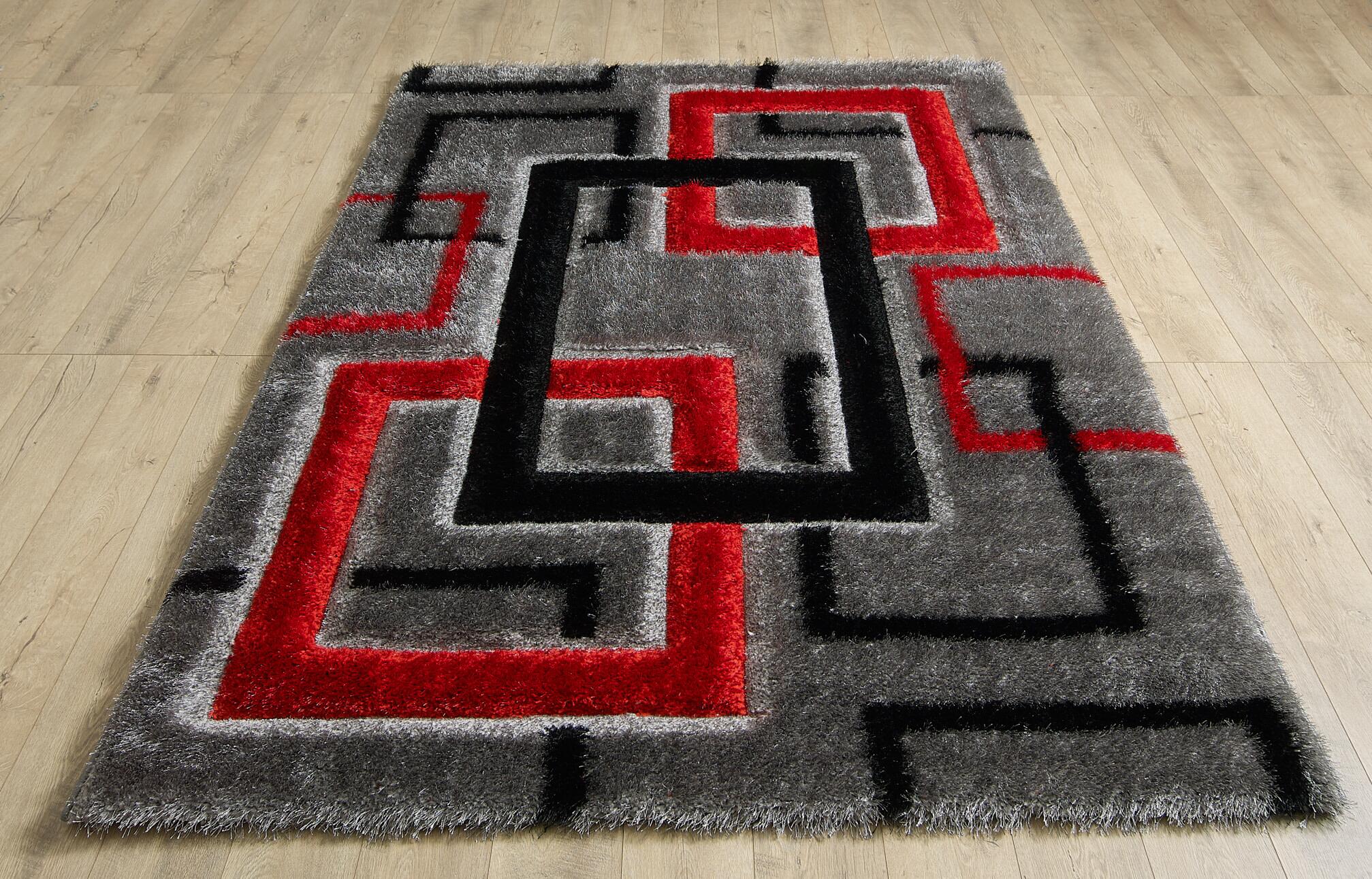 Grey & Red Abstract Rug UK