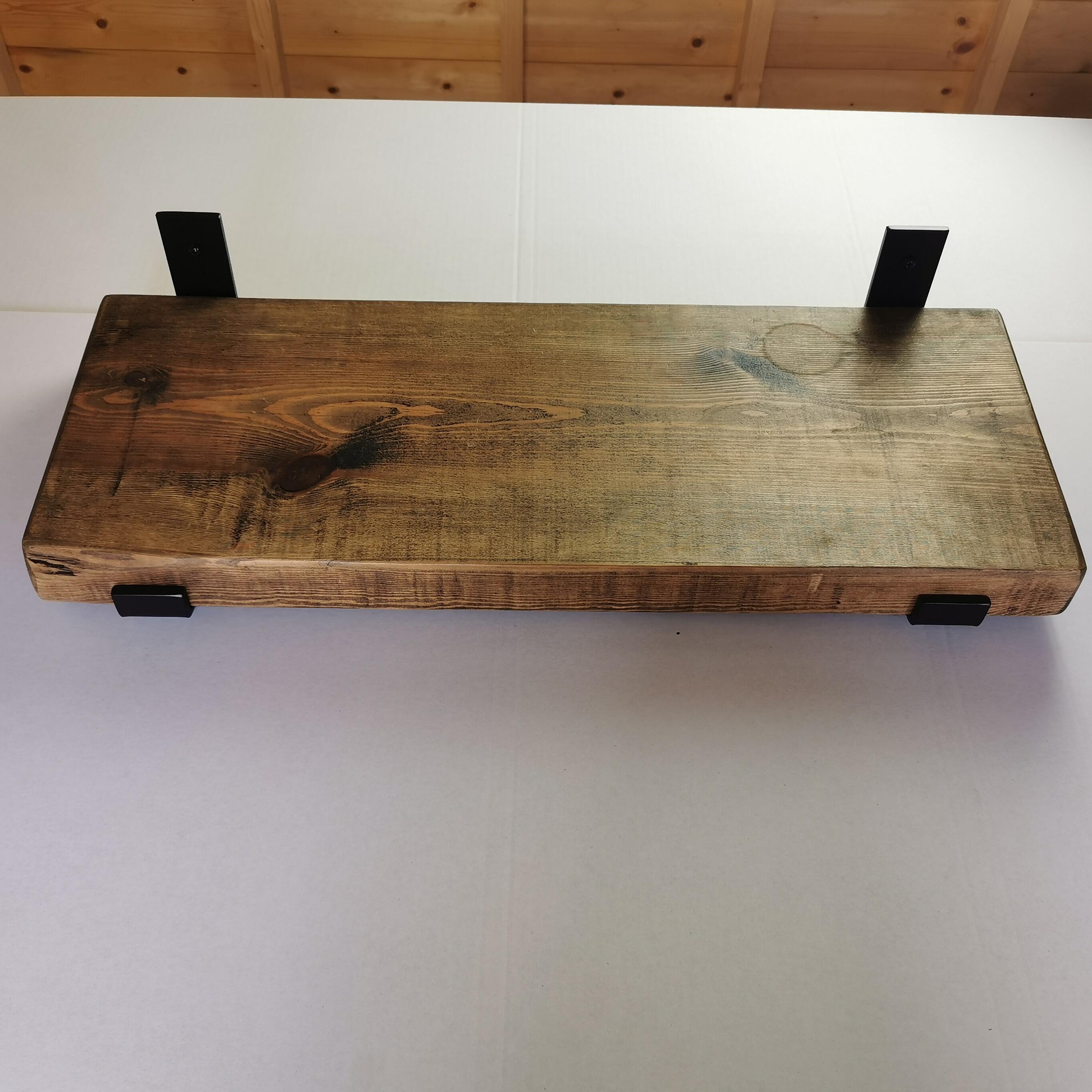 Wooden Shelves 22cm with Flame-Forged Up style Brackets