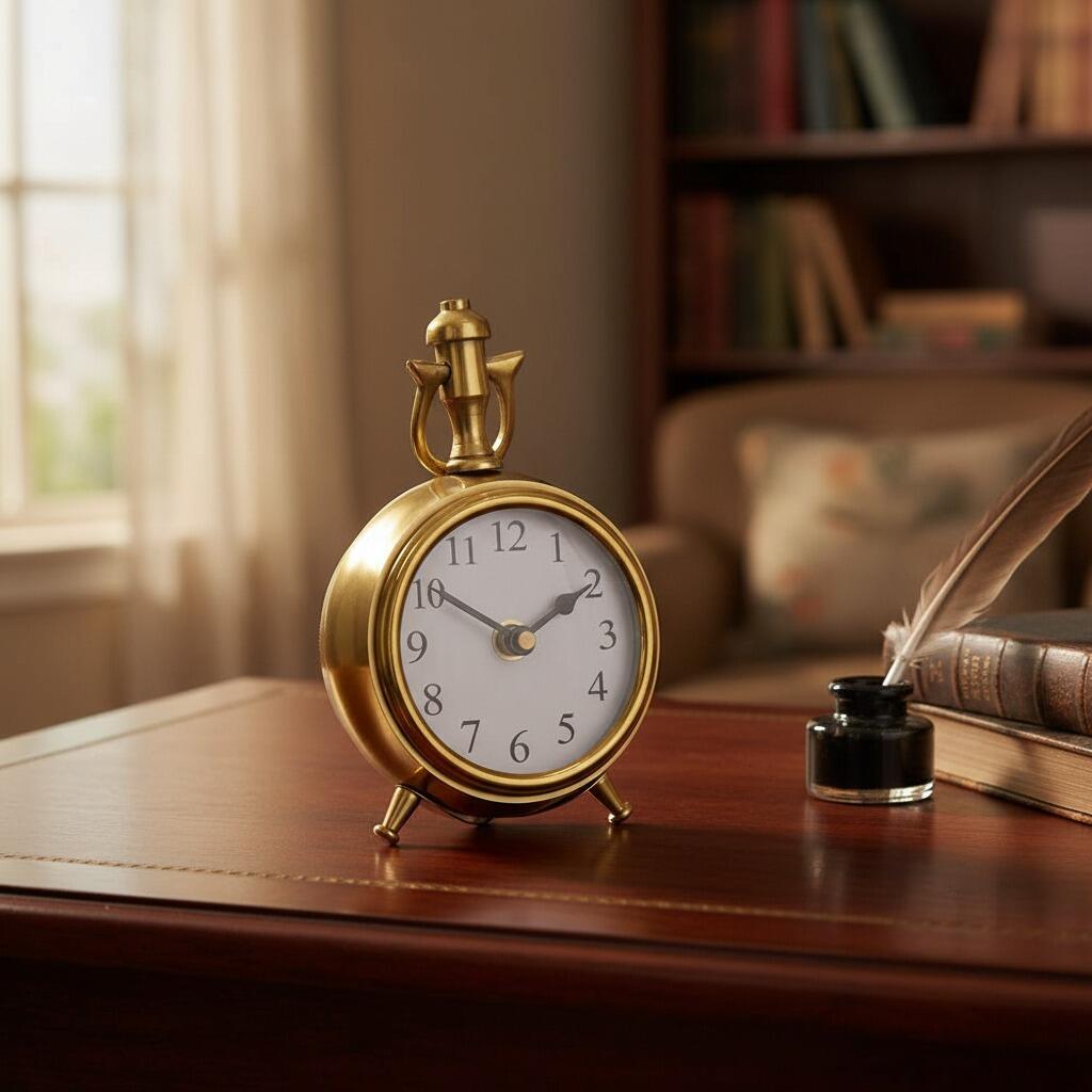 Medium Table Clock Brass Round Table Clock - 15cm