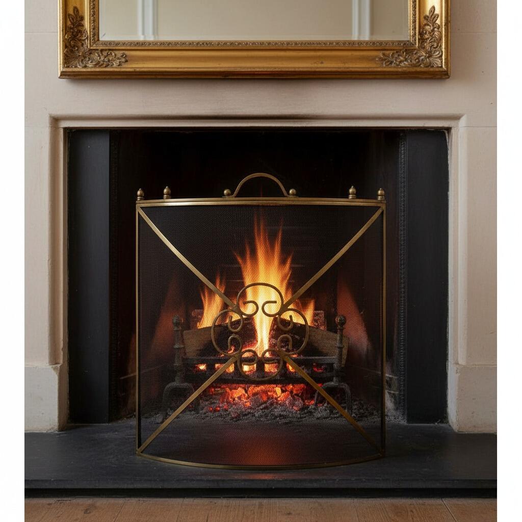 Brass Fireplace Firescreen – 3 Panel Mesh Fire Guard 61 x