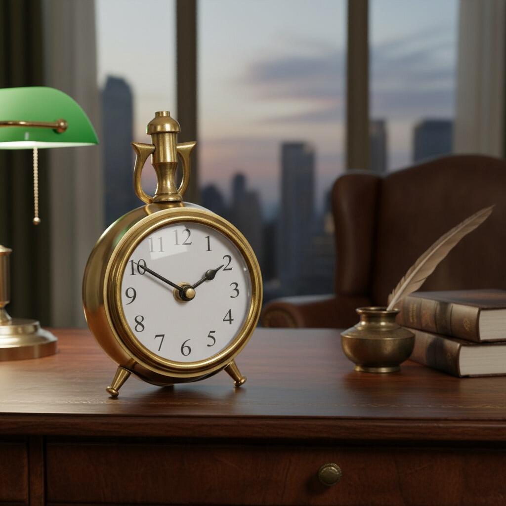 Brass Round Table Clock - 15cm