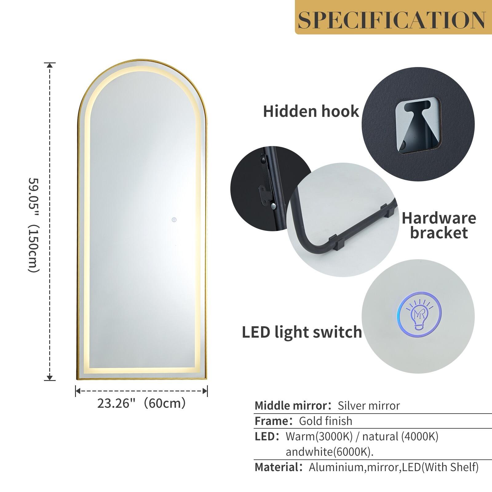 150x60cm Arched LED Wall Mirror with Touch Light