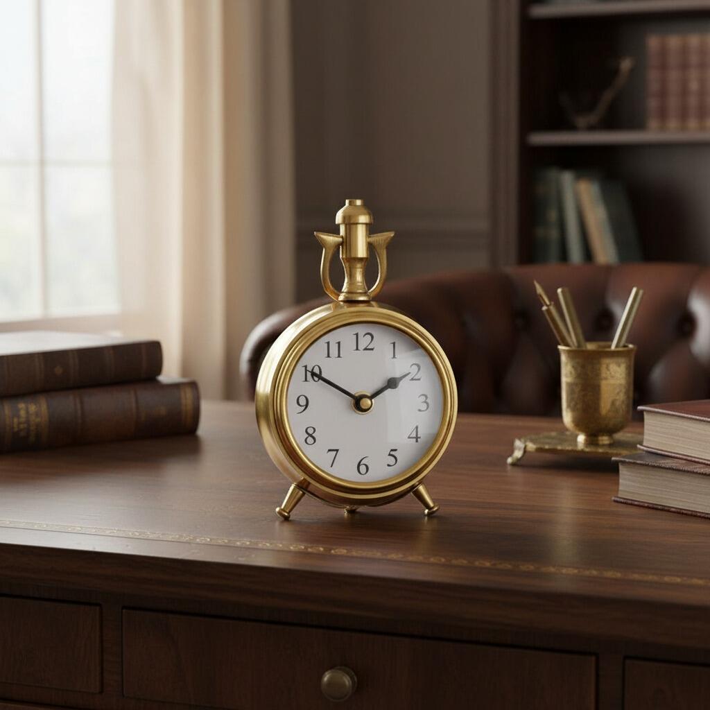 Medium Table Clock Brass Round Table Clock - 15cm