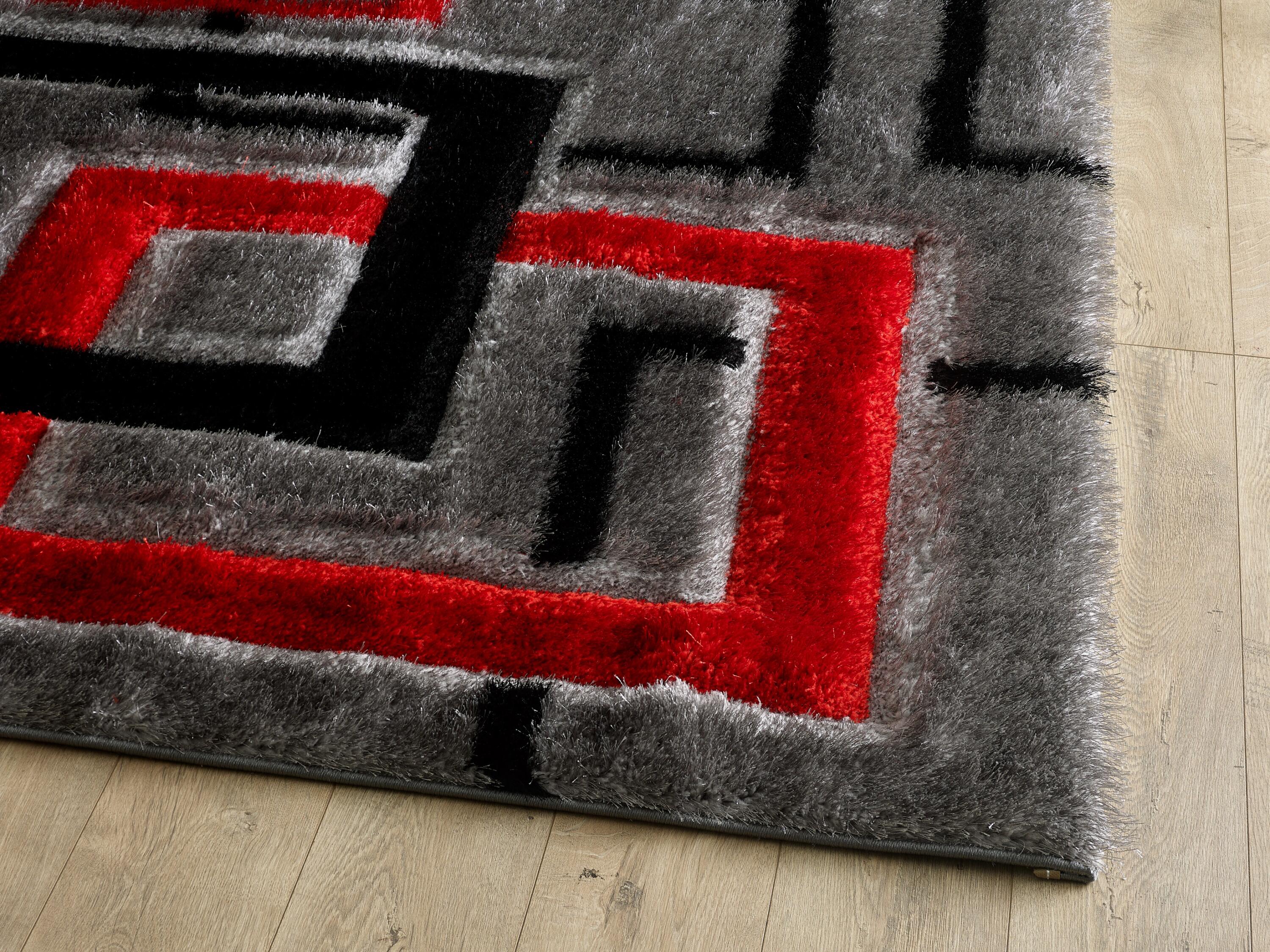 Grey & Red Abstract Rug UK