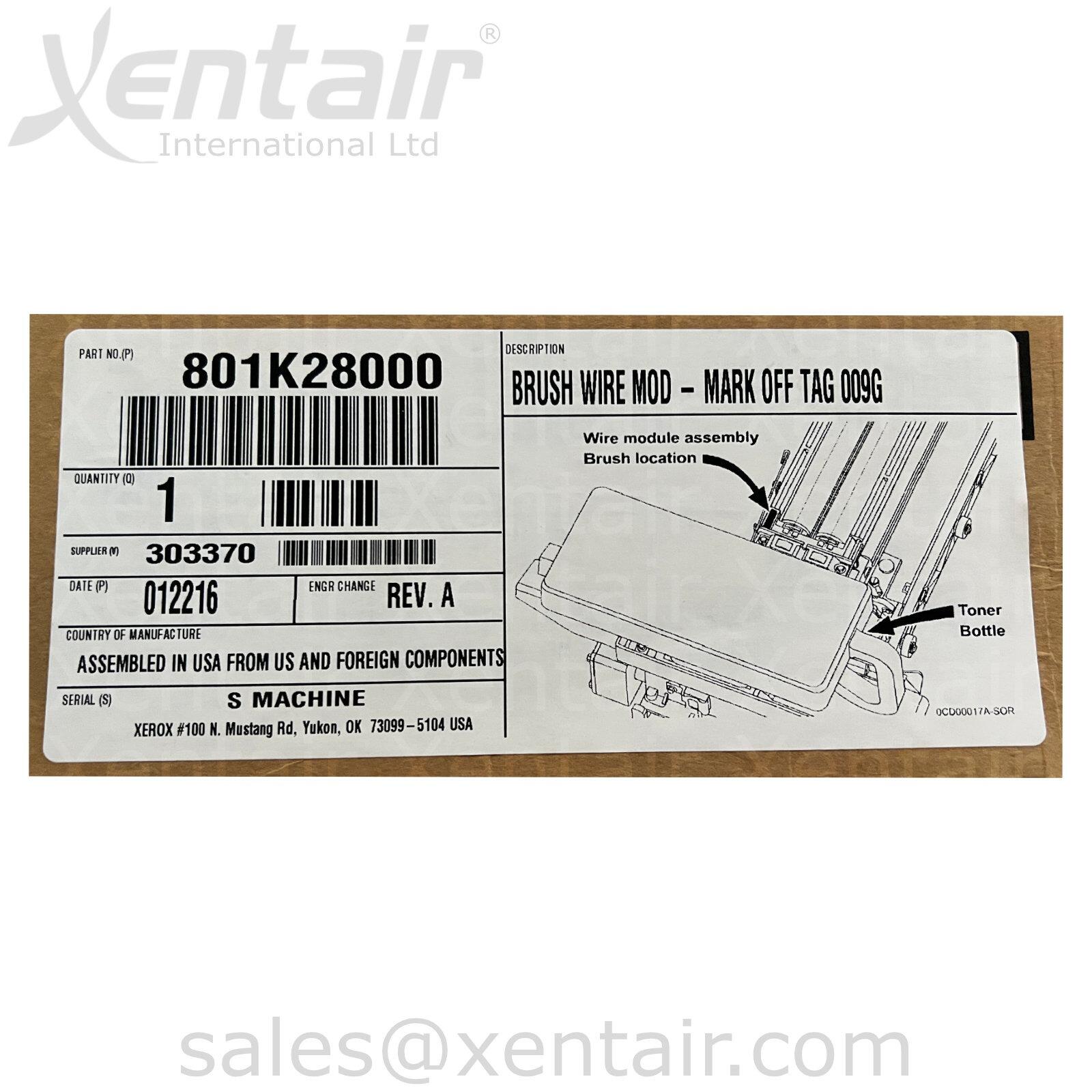 Xerox® Nuvera™ 100 120 144 Brush Wire Mod Tag 009G 801K28000