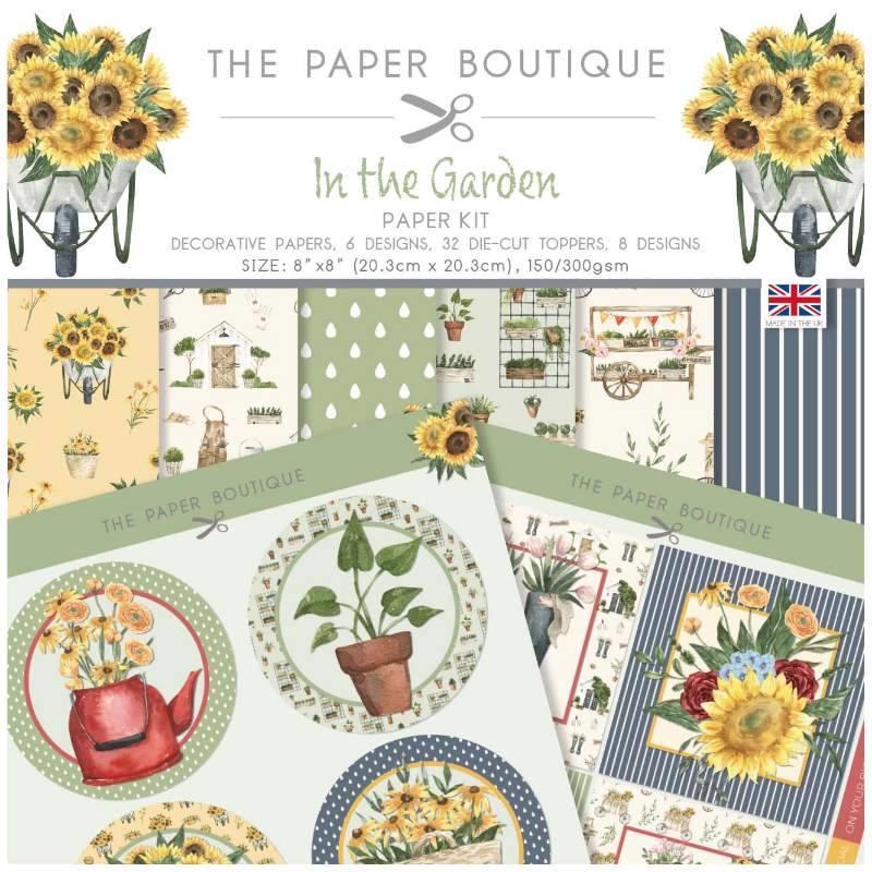Kit De Papel Paper Boutique 'In The Garden' - Bloc 8x8" 36 Hojas, 32 Adornos Troquelados, Tema Jardín