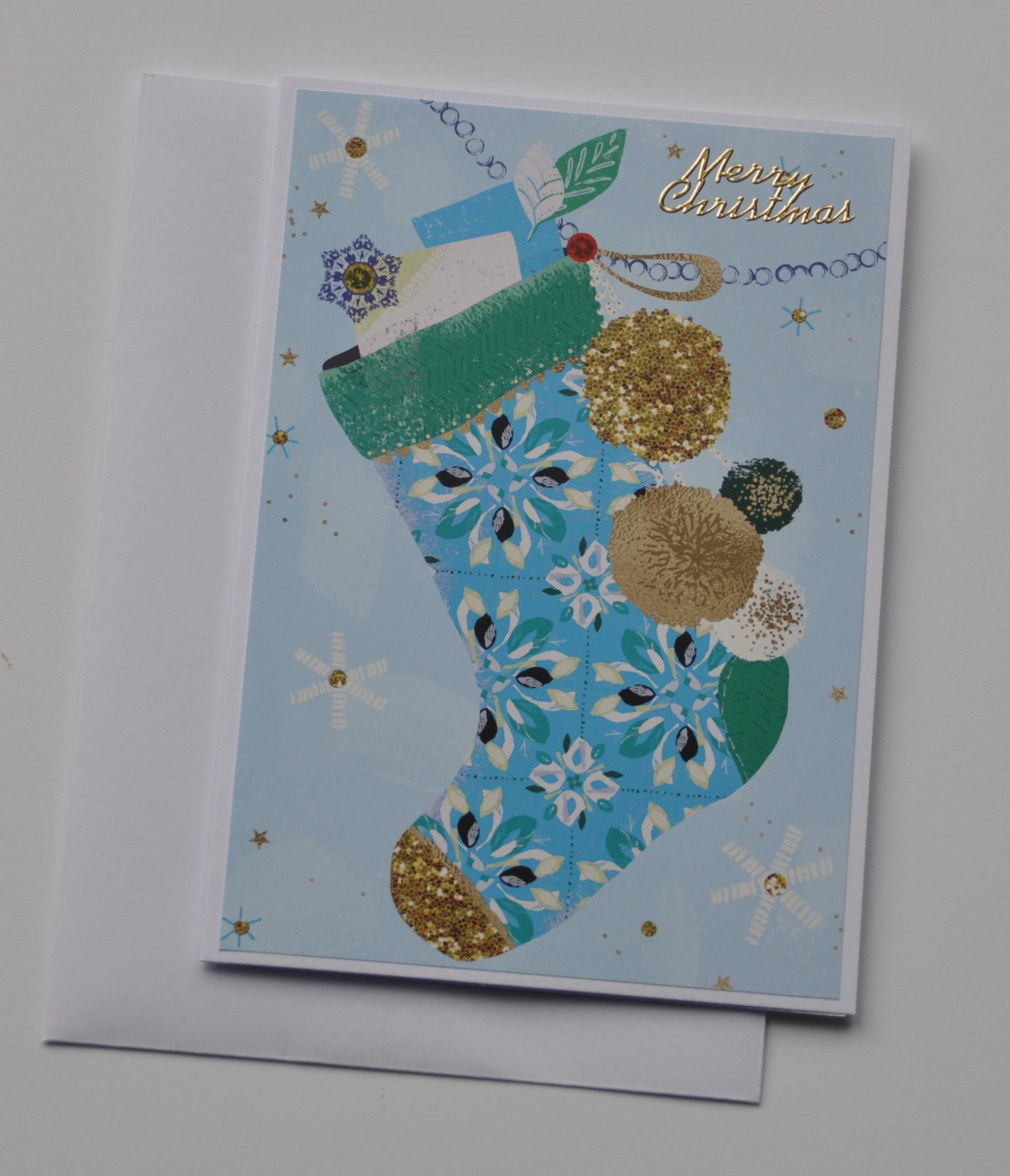 Handmade Christmas Card - Christmas Stocking Blue