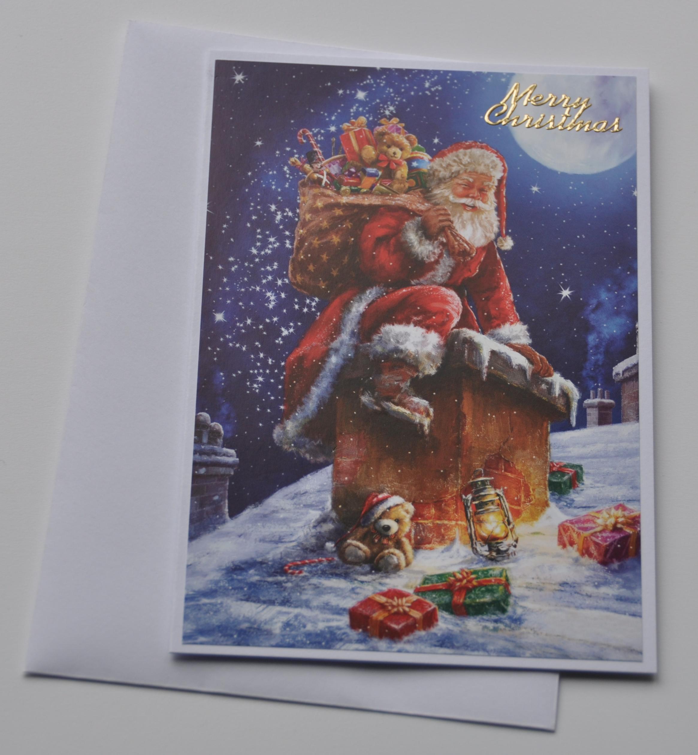 Handmade Christmas Card - Santa in Chimney