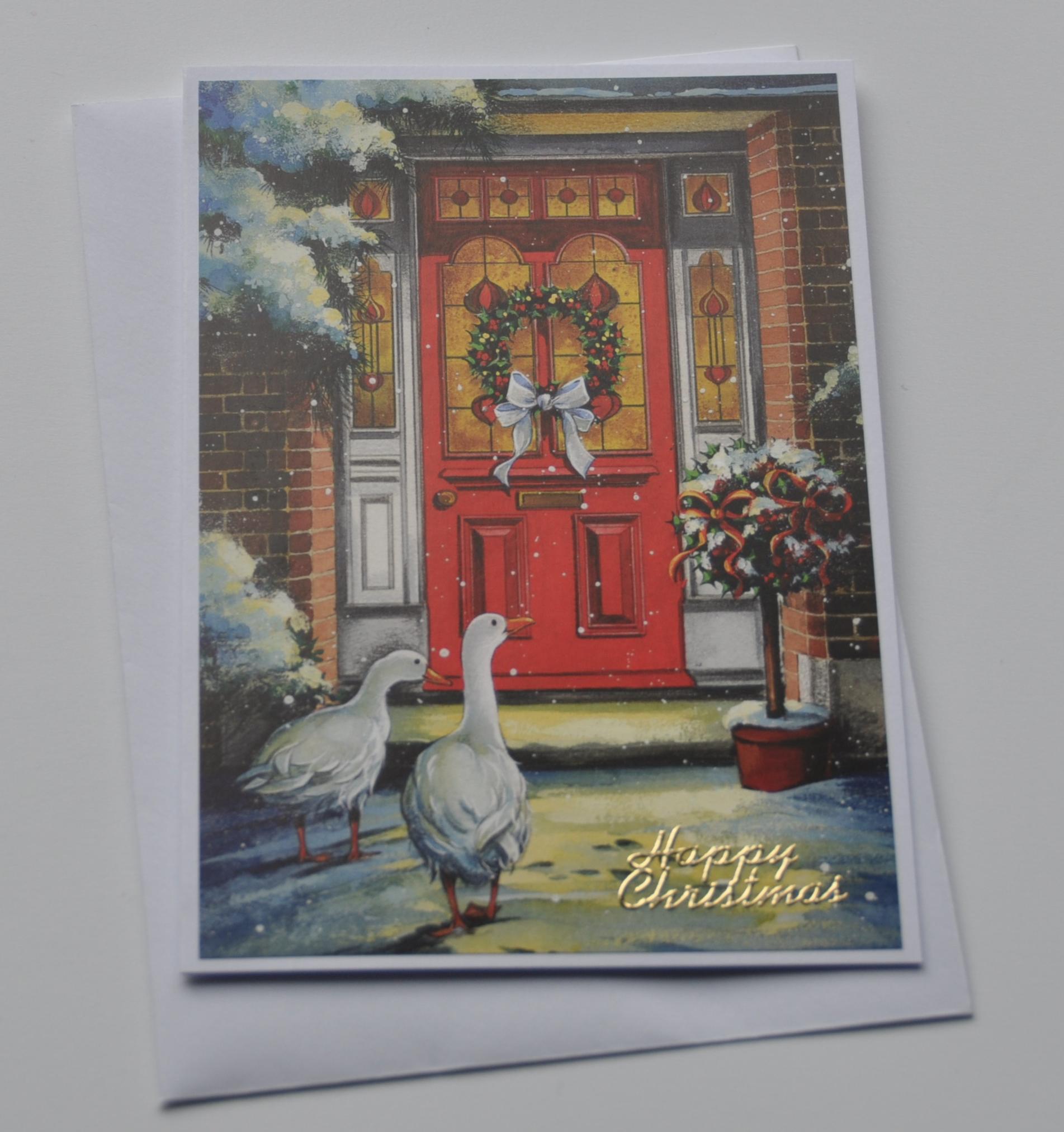 Handmade Christmas Card - Geese Front Door