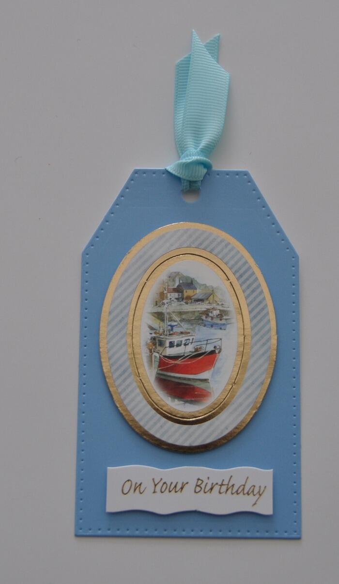 On Your Birthday Fishing Village Trawler Boat Handmade Card Topper Gift Tag