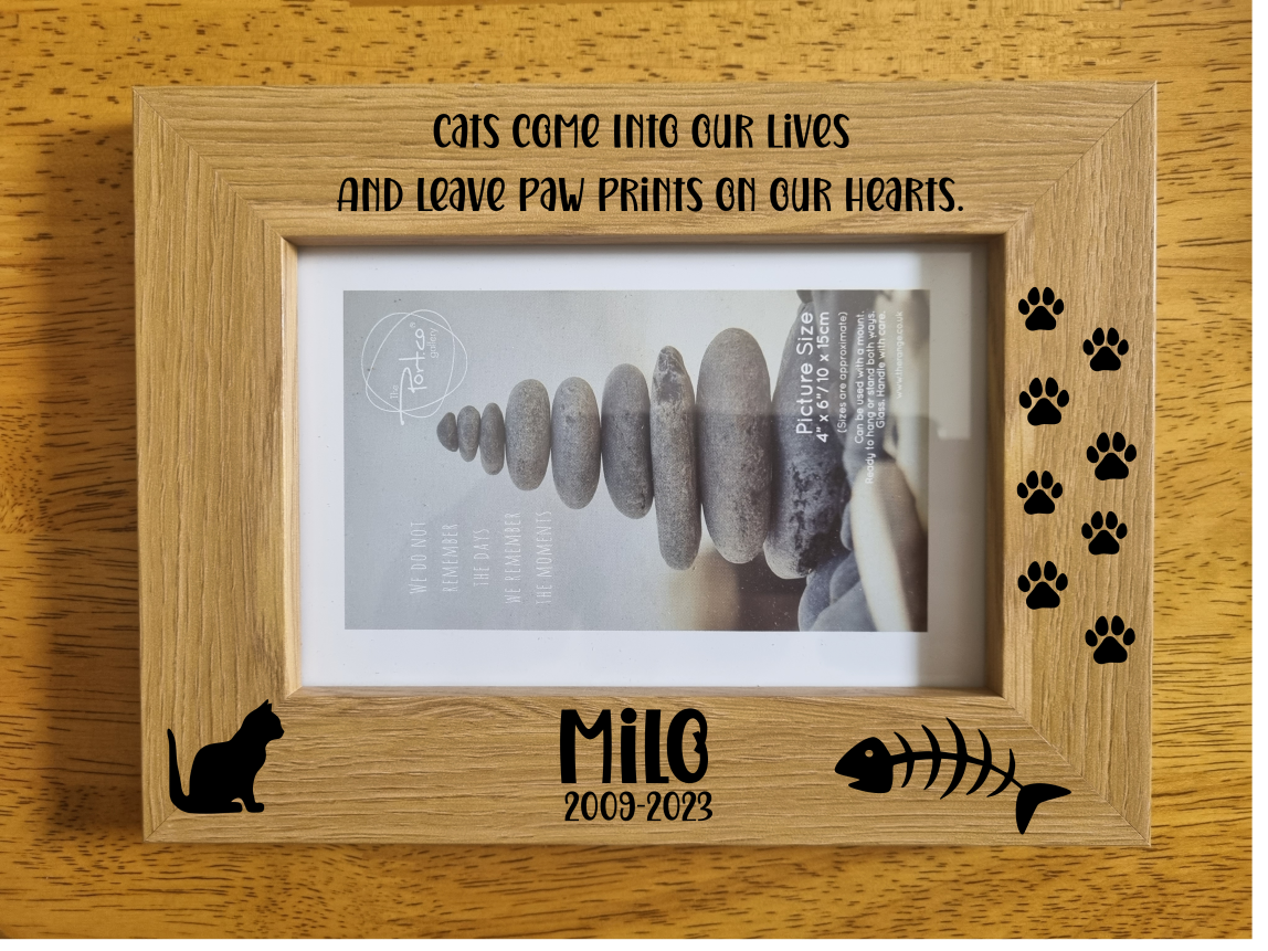 Personalised cat memorial frame.