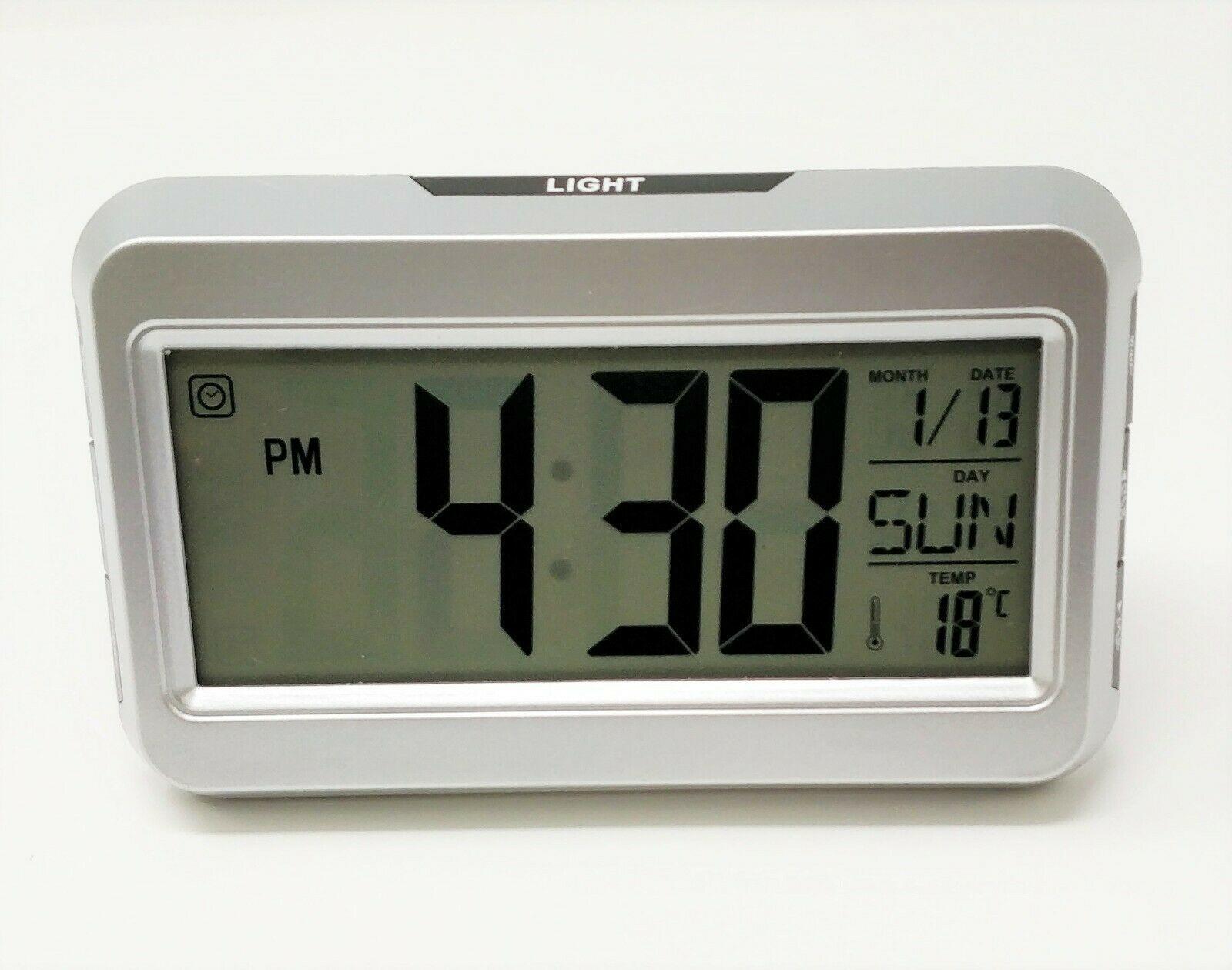 Grey Colour Voice Control Back-Light LCD Digital Clock Alarm and Simple Setting 