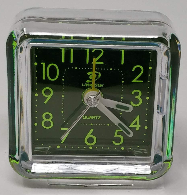 Little Star Glow in Dark Small Alarm Travel Clock Big Numbers for Easy Reading Green JR-1153 