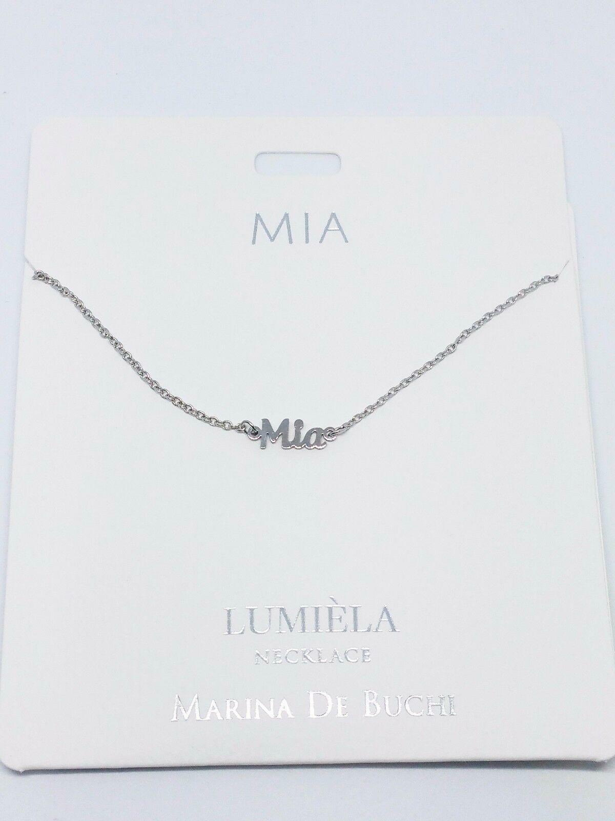 Personalised Silver Colour Lumièla Necklace by Marina De Buchi with the initial Mia