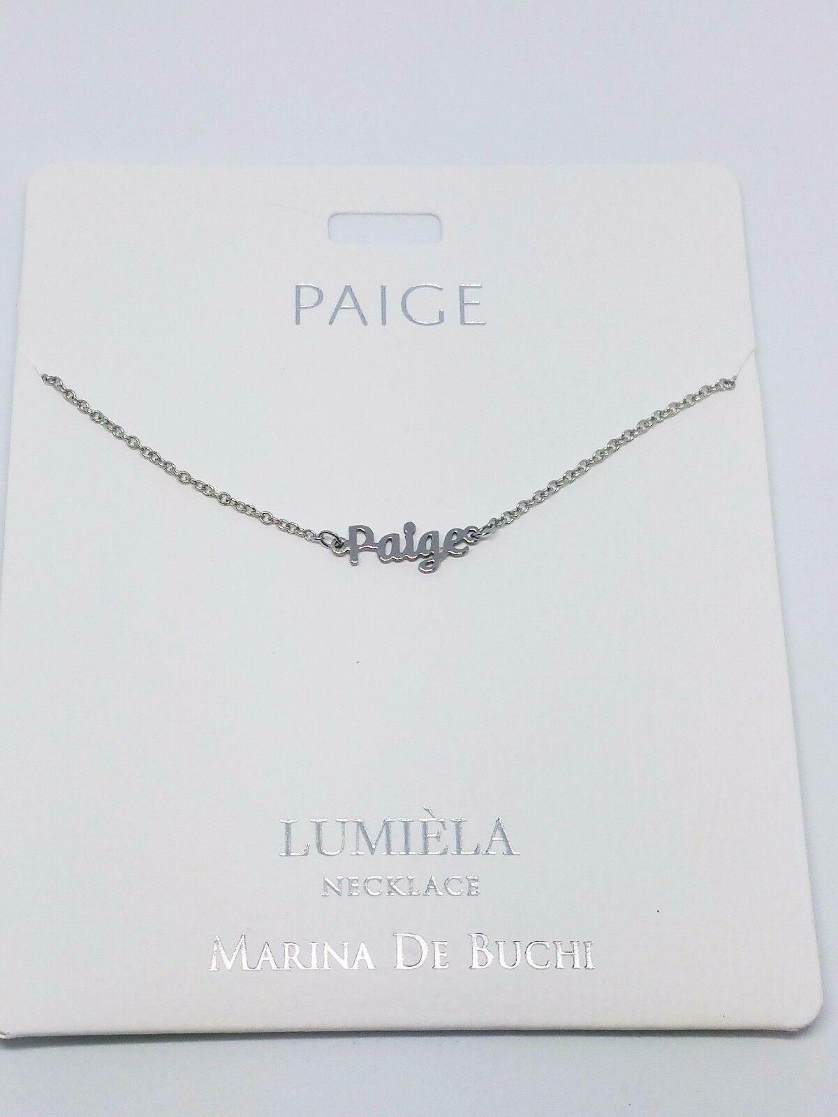 Personalised Silver Colour Lumièla Necklace by Marina De Buchi with the name Paige
