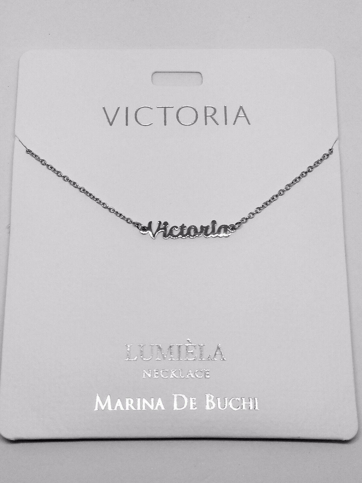 Personalised Silver Colour Lumièla Necklace by Marina De Buchi with the name Victoria
