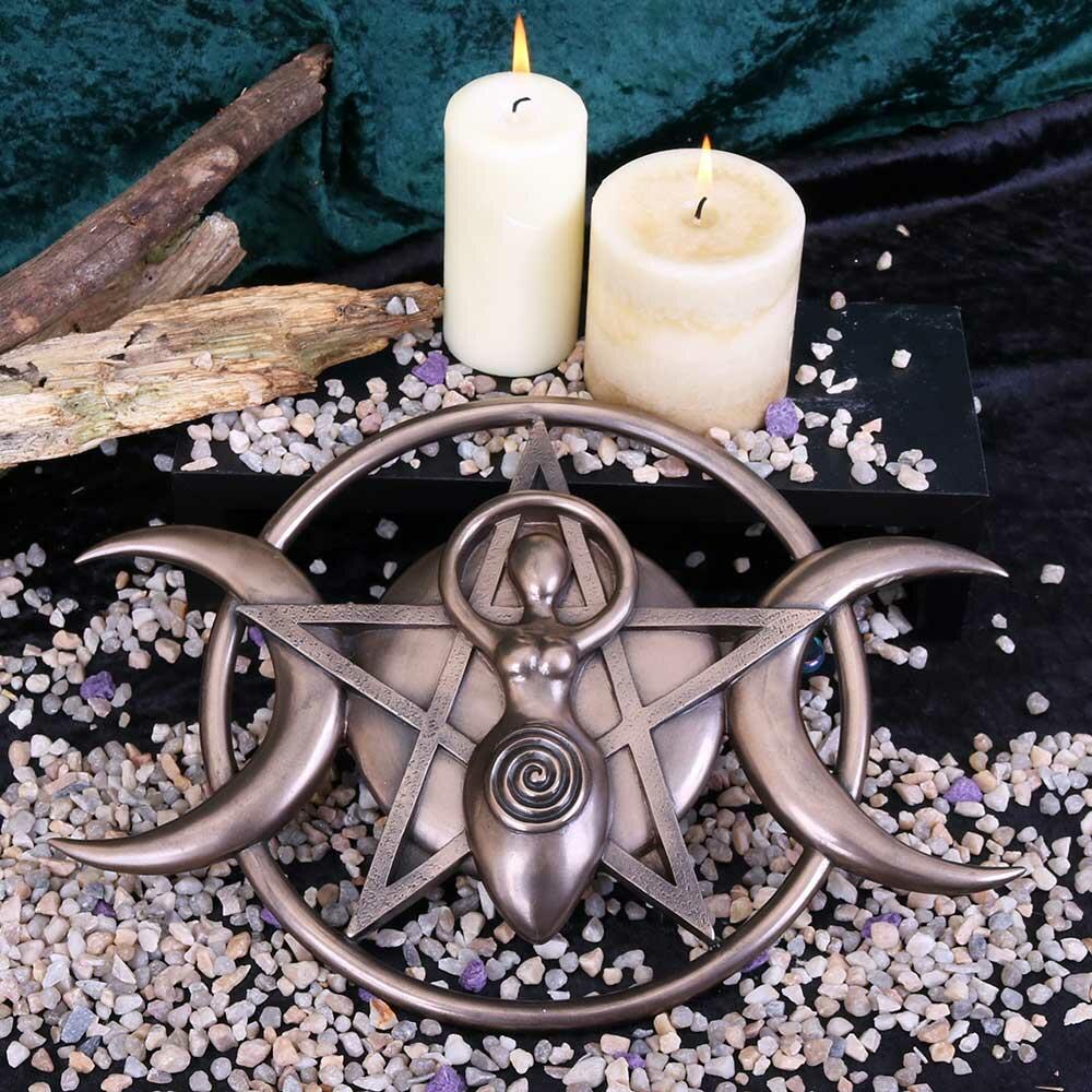 Third image for Bronzed Triple Moon Cycle Of Life Goddess Plaque 30cm