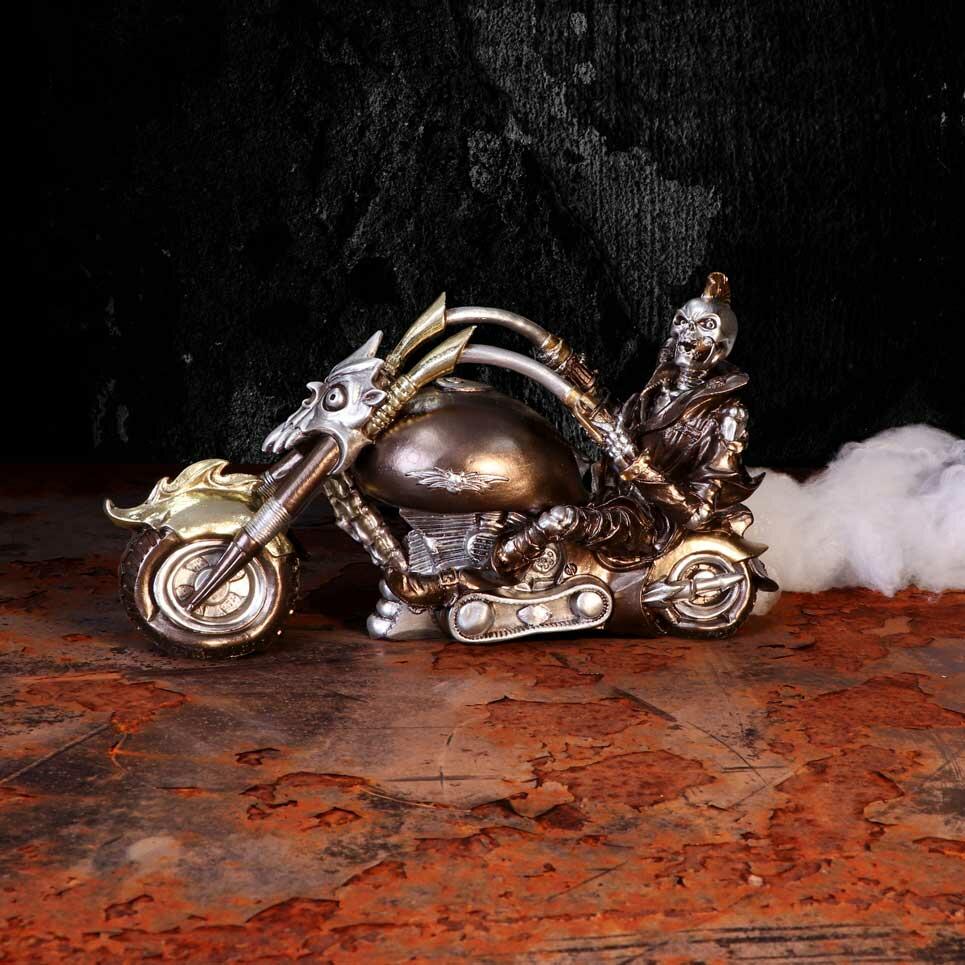Fifth image for Wheels of Steel 29cm Steampunk Motorcycle Skeleton Figurine.