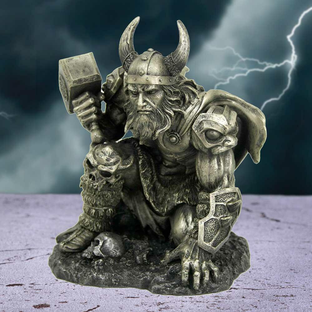 Fifth image for Metallic Norse God Thunder of Thor Figurine