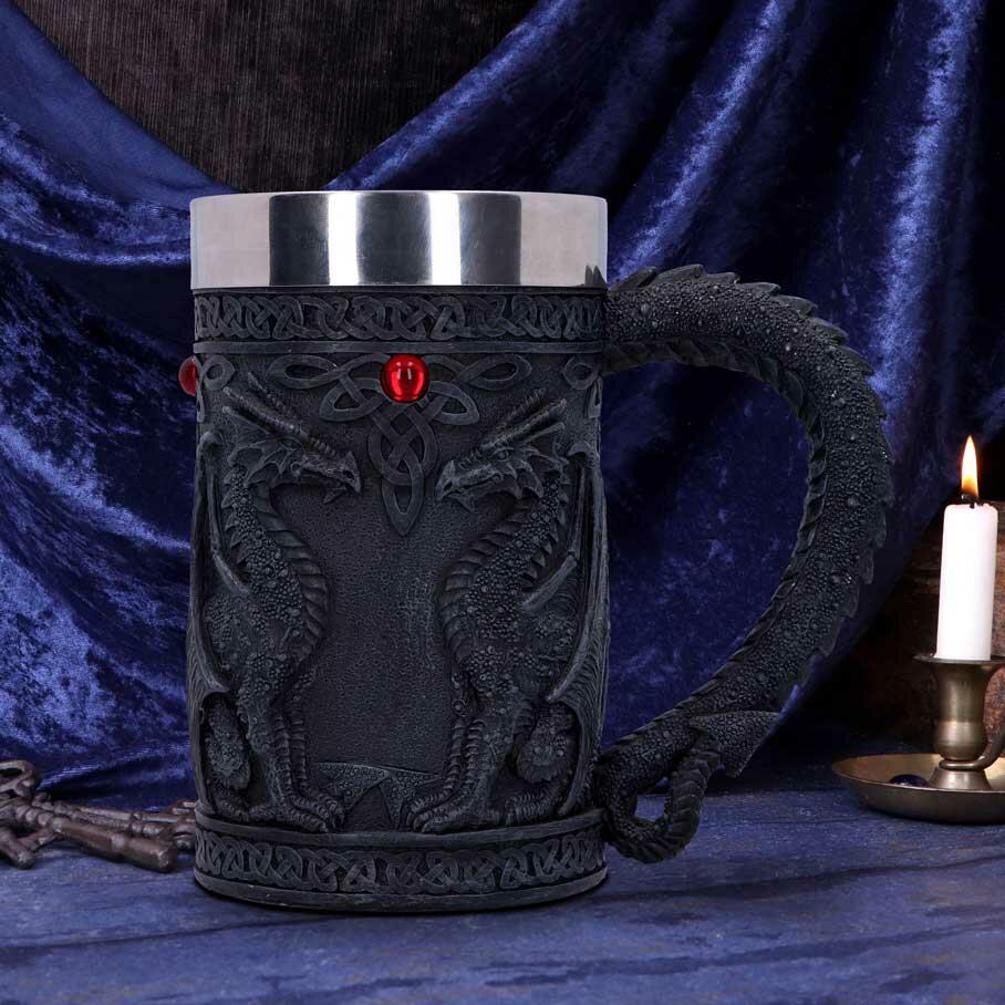 Fifth image for Black Wing Celtic Dragon Tankard Mug