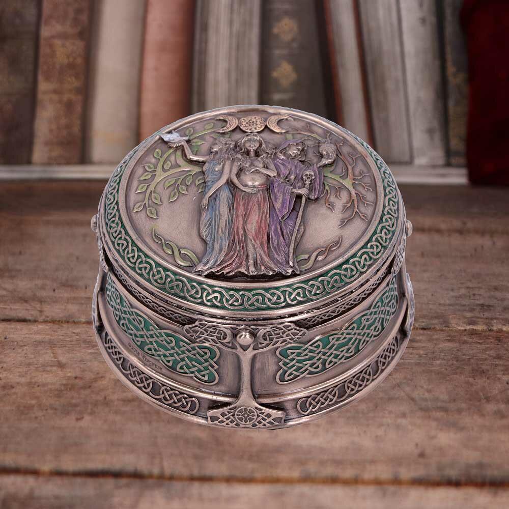 Fifth image for Bronze Maiden Mother Crone Triple Moon Pagan Trinket Box