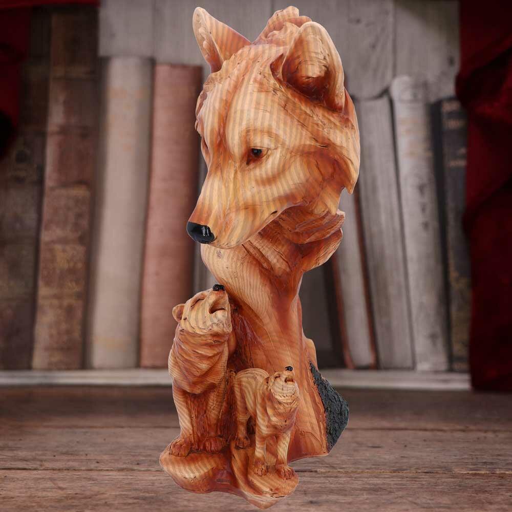 Fifth image for Natural Song Howling Wolves Wood Effect Bust