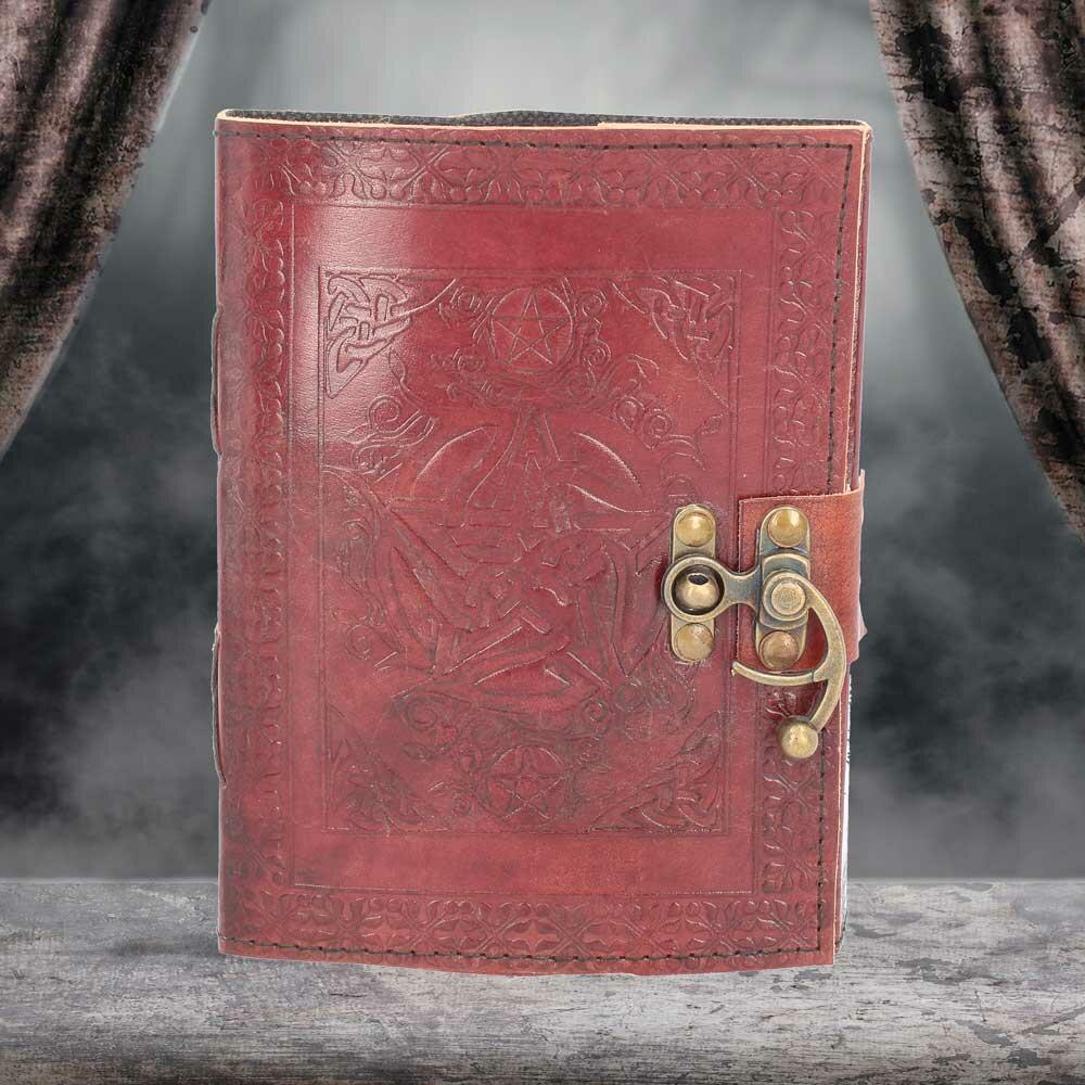 Fifth image for Lockable Pentagram Red Leather Journal 15 x 21cm