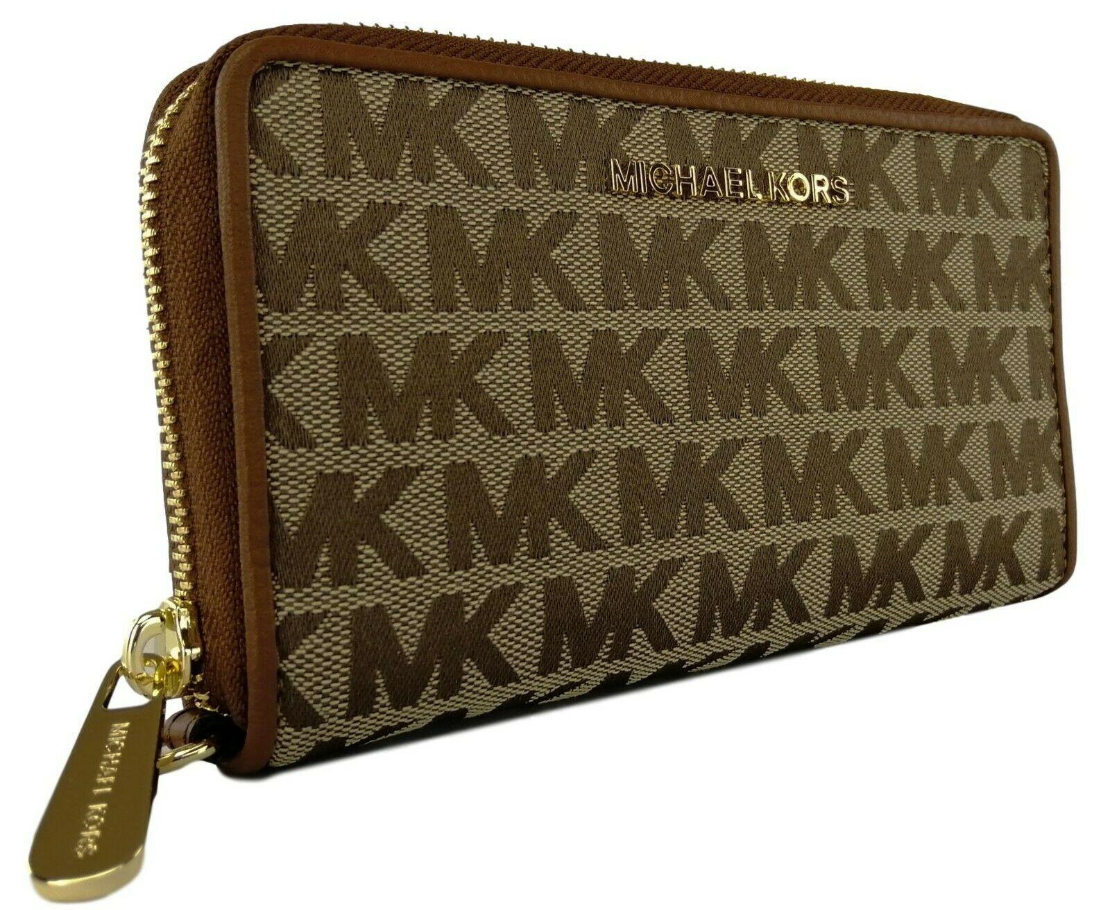 Michael Kors Tan Beige Flat Crossbody Bag Purse Leather Trim Adjustable  Strap | eBay