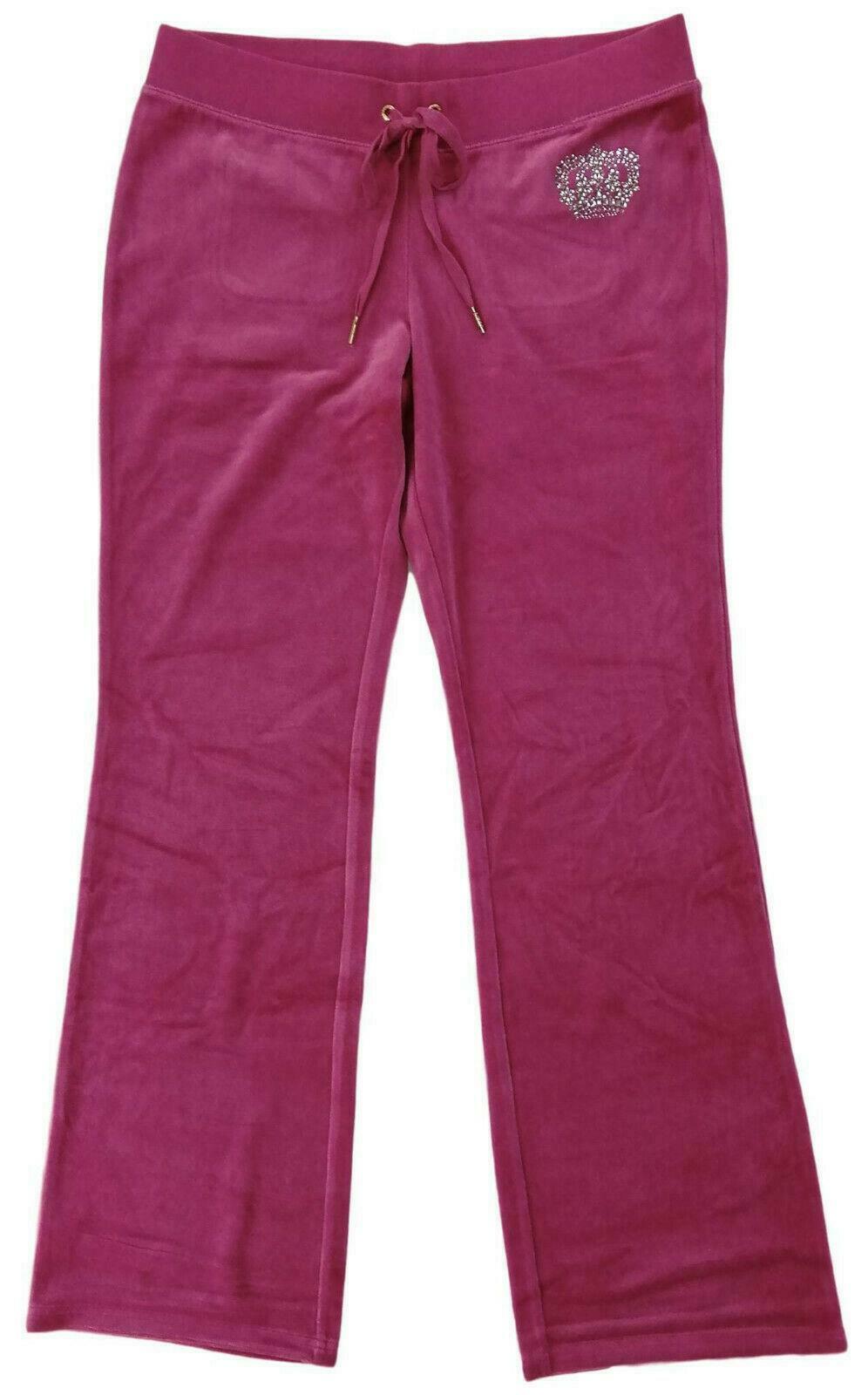 Juicy Couture Large Pink Bottoms Trousers Raspberry Del Rey Crown Logo  Velour 