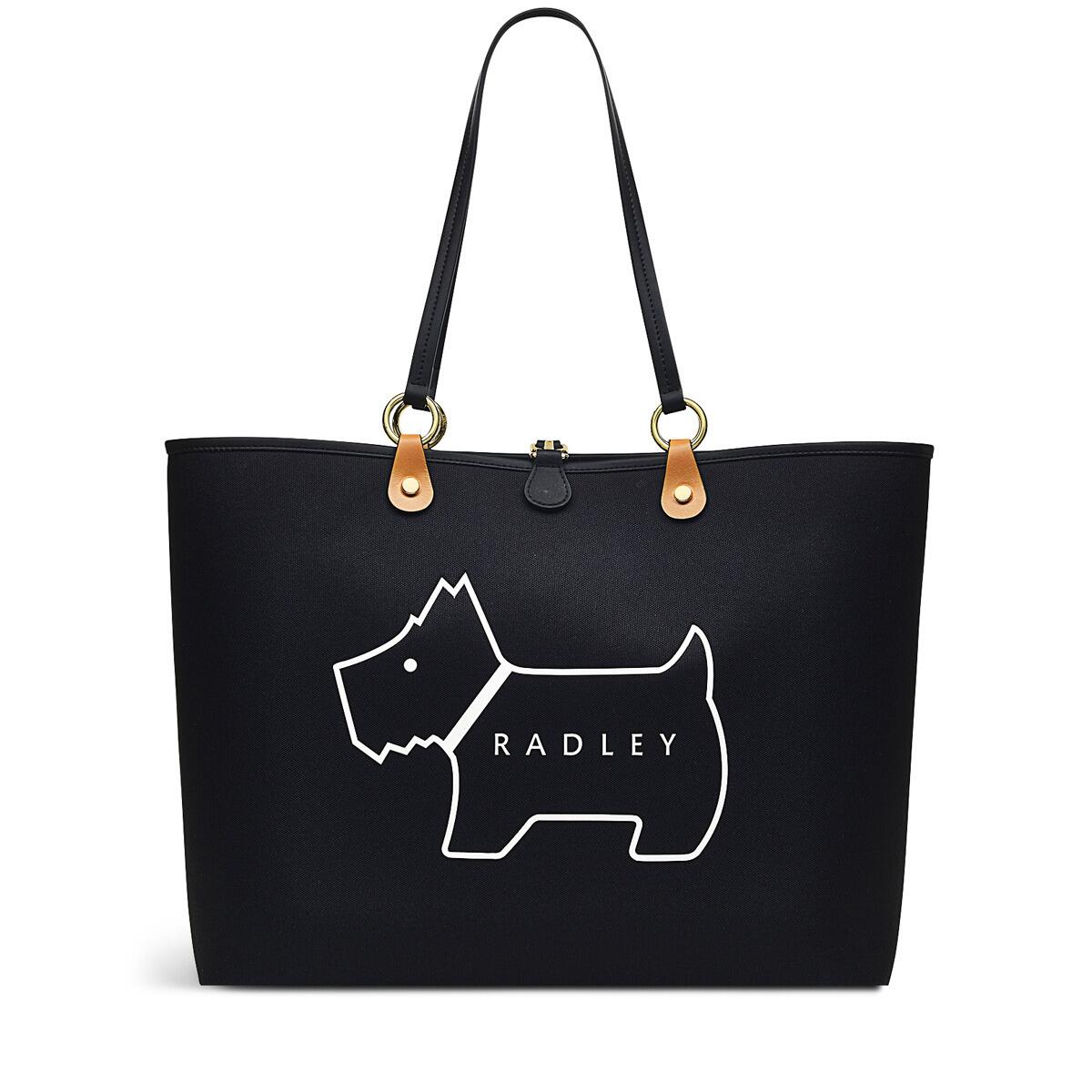 Radley Large Black Tote Bag Addison Gardens Responsible Dog Outline Open Top Womens Shoulder Handbag