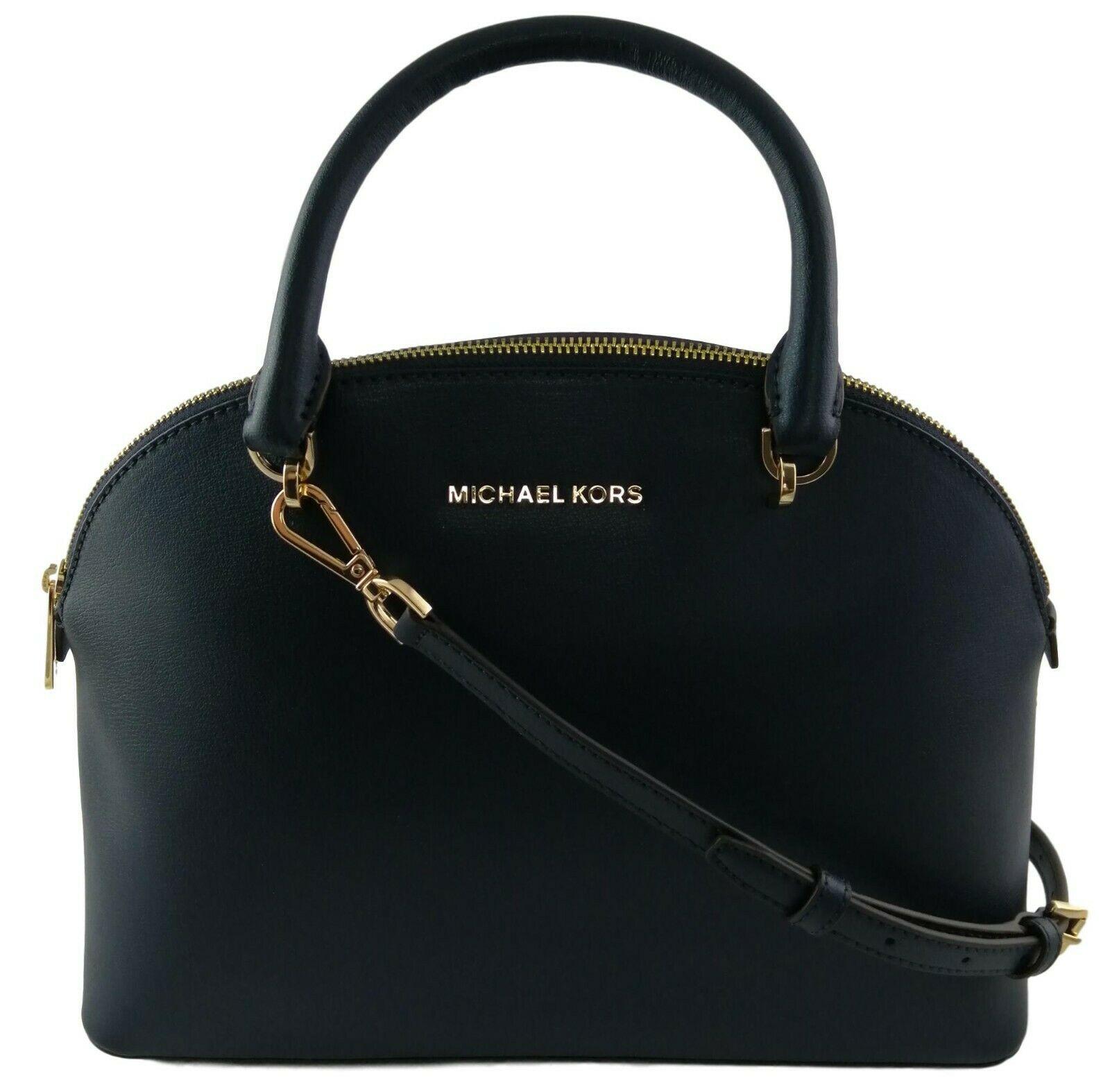 Michael Kors Emmy Dome Satchel Top Handle Bag Navy Dark Blue Medium Handbag  Saffiano Leather