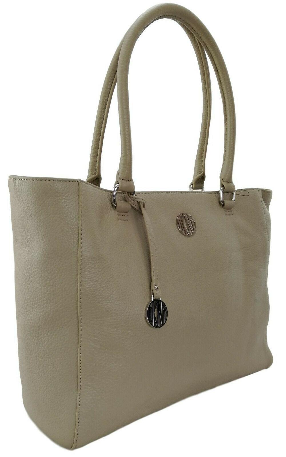 DKNY Beige Leather Tote Bag angle