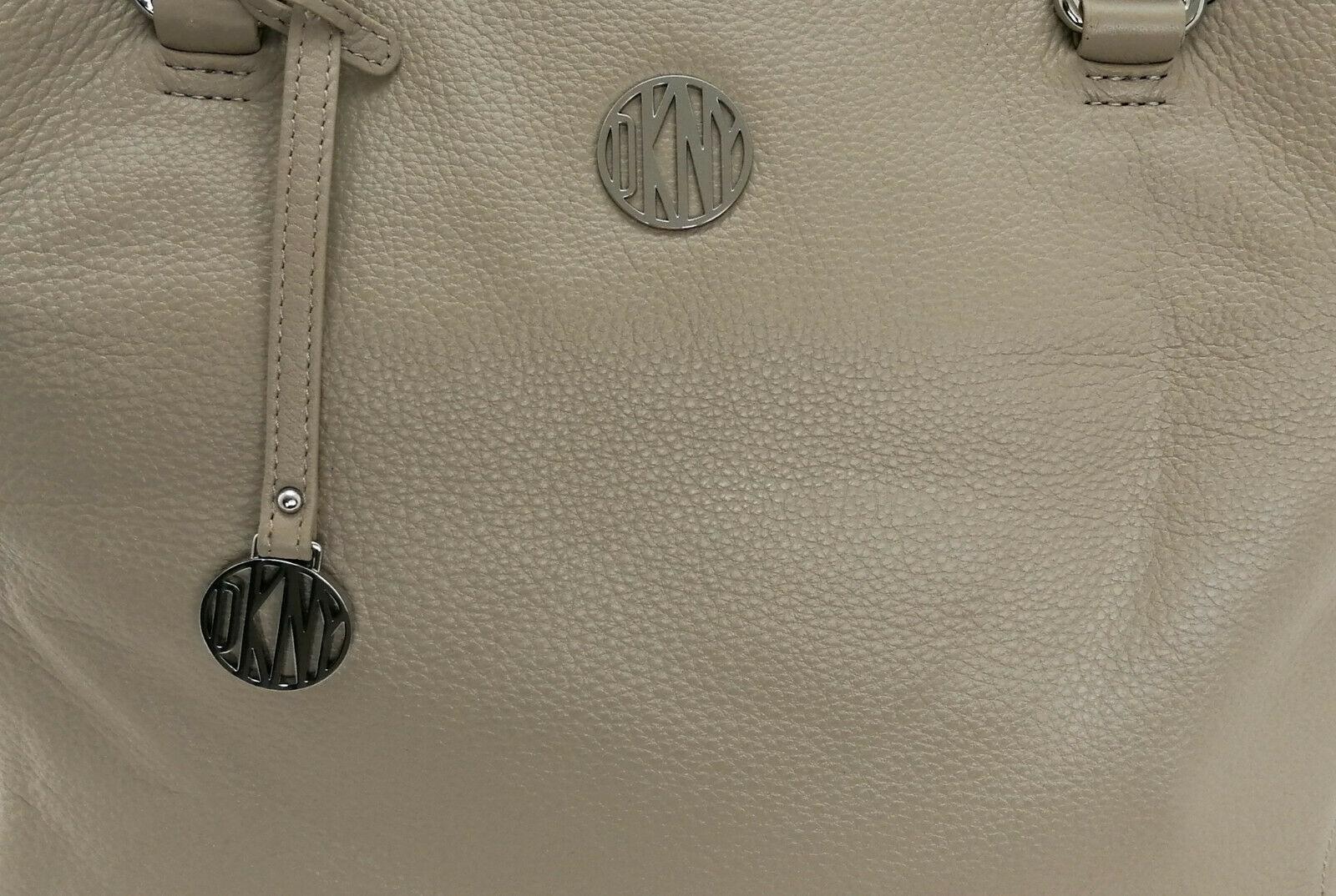 DKNY Beige Leather Tote Bag logos