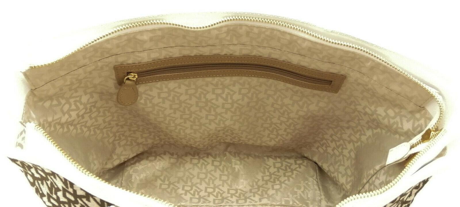 DKNY Brown Canvas Logo Tote Bag pocket