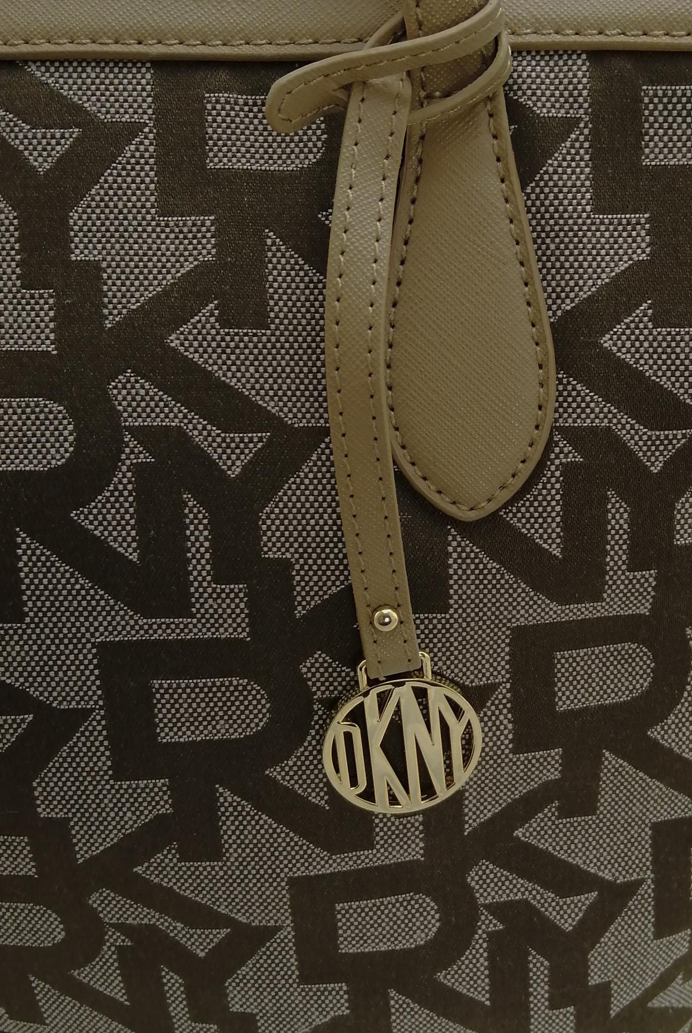 DKNY Brown Canvas Medium Tote Bag tag