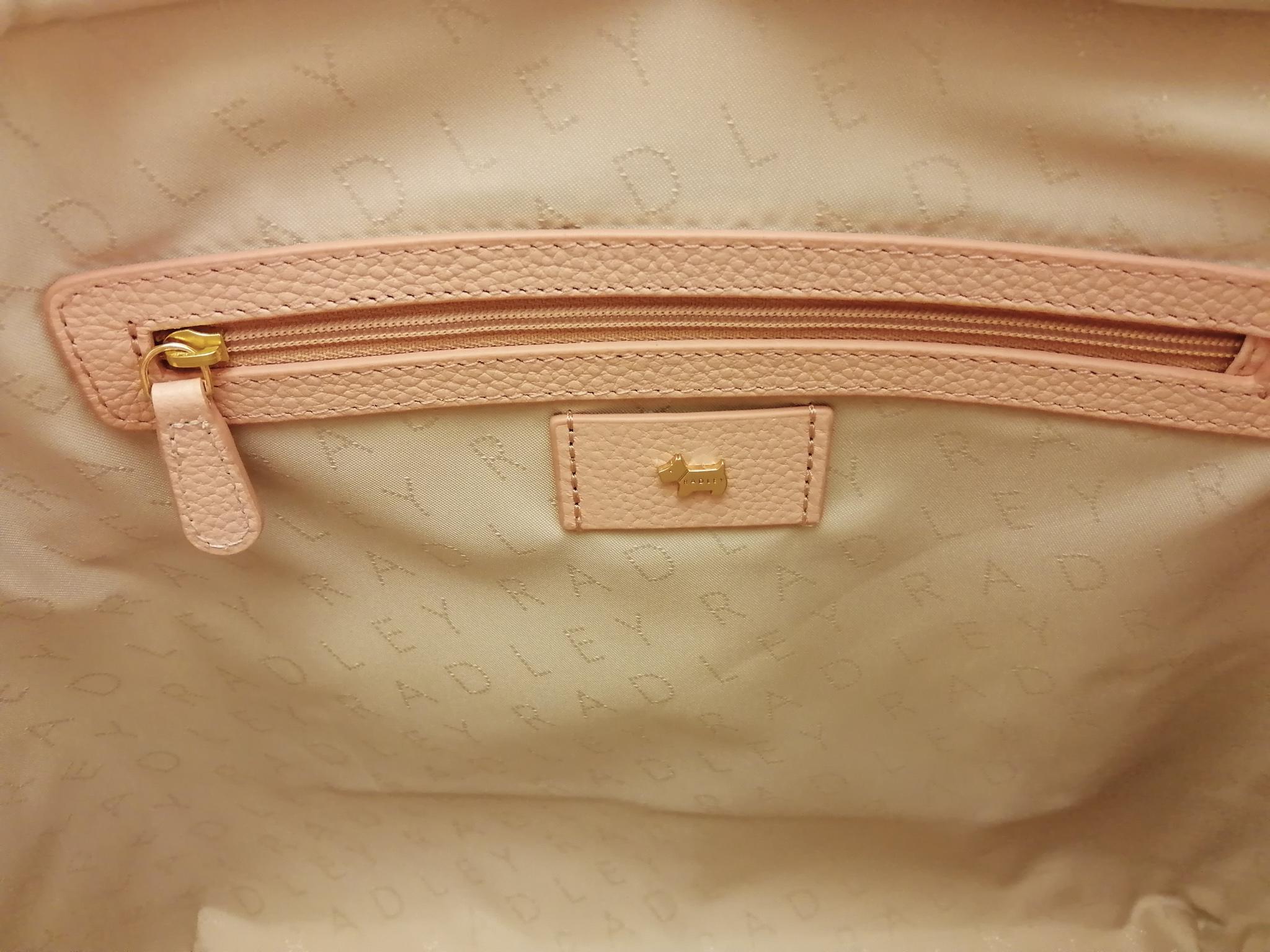 Radley Pink Tote Bag inside zip close up