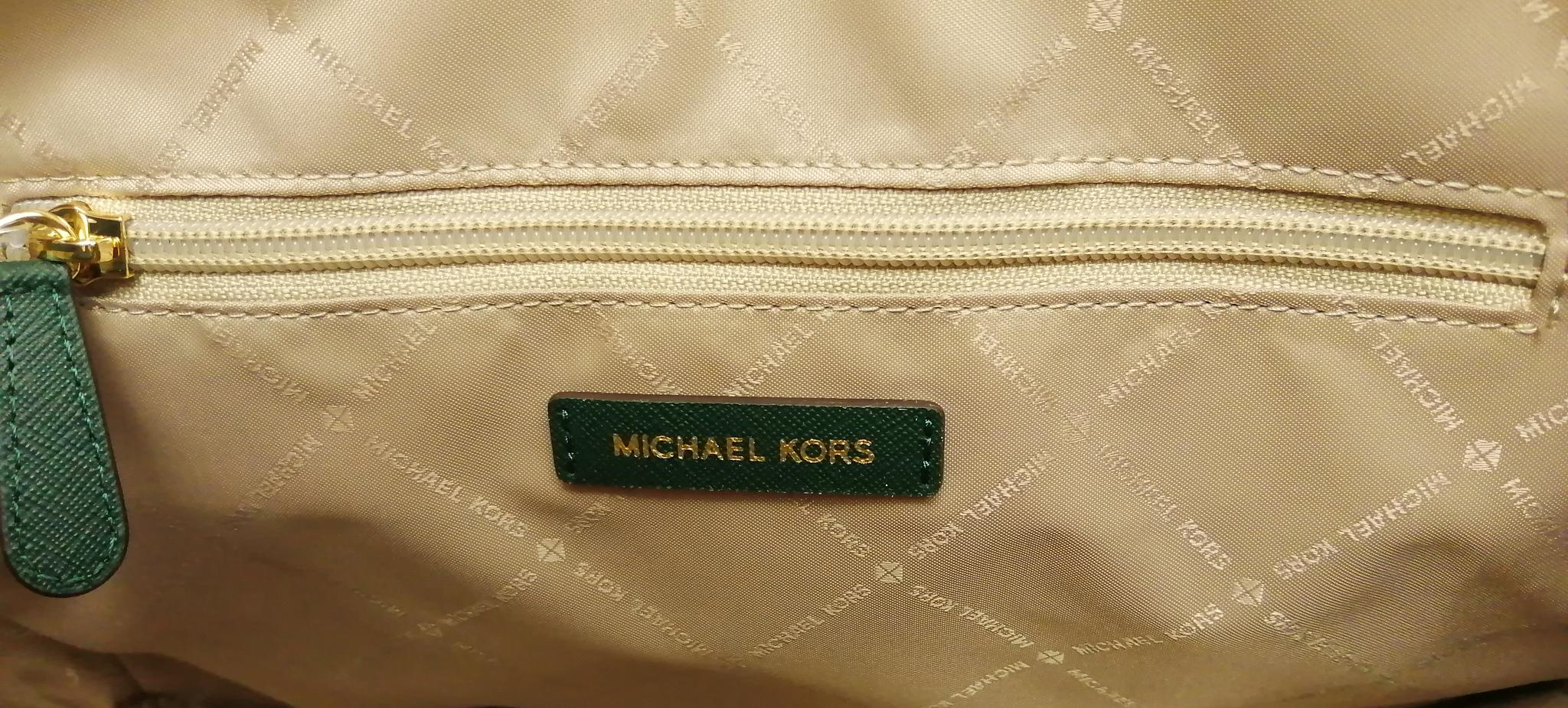 Michael Kors Green Shoulder Bag inside logo close up