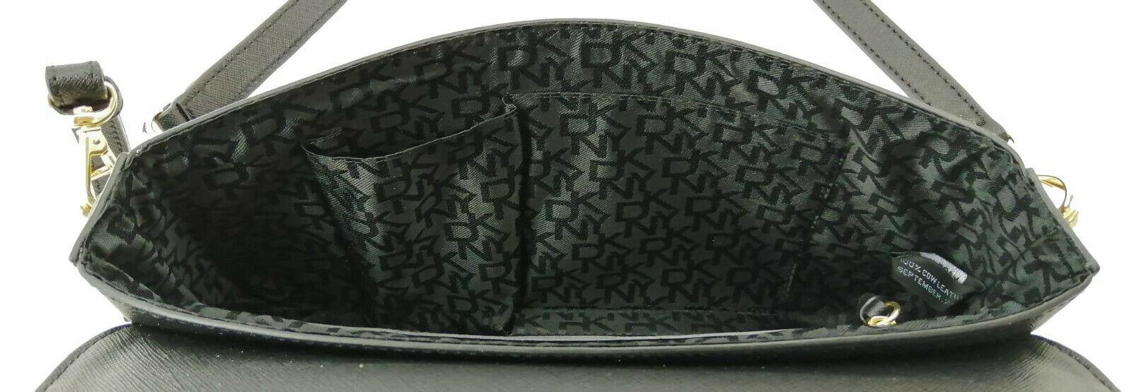 DKNY Cross Body Shoulder Clutch Bag Black White Small Handbag Snakeskin  Embossed Leather