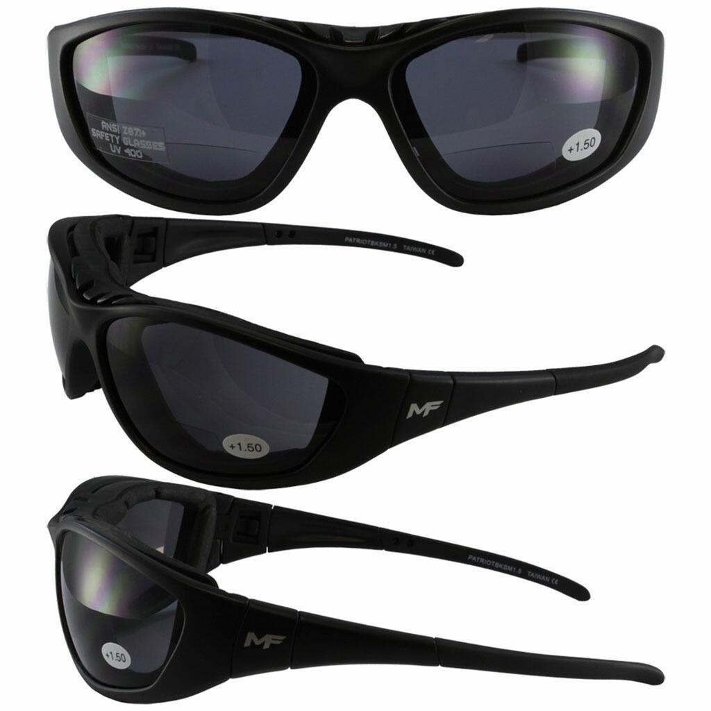 MF Patriot Motorbike Sports Safety Sunglasses - BIFOCAL 1.5 Smoke Lens