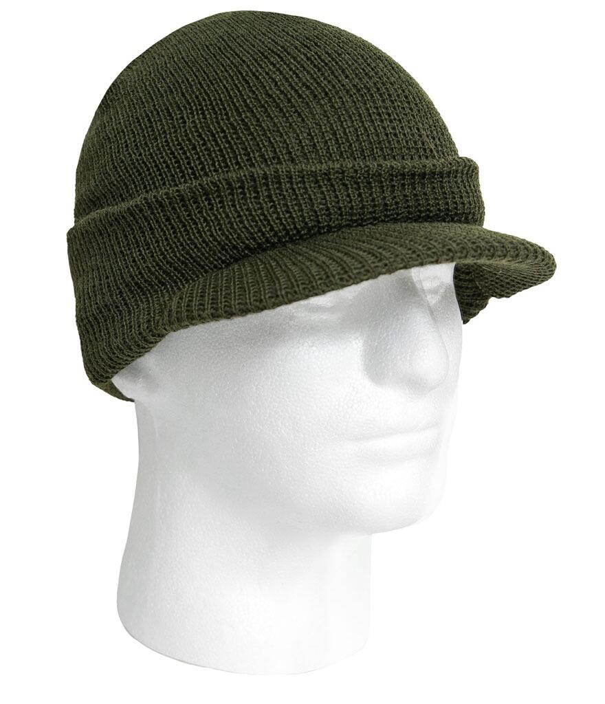 Rothco Genuine G.I. Watch Cap with Brim - Olive Drab - shown on head