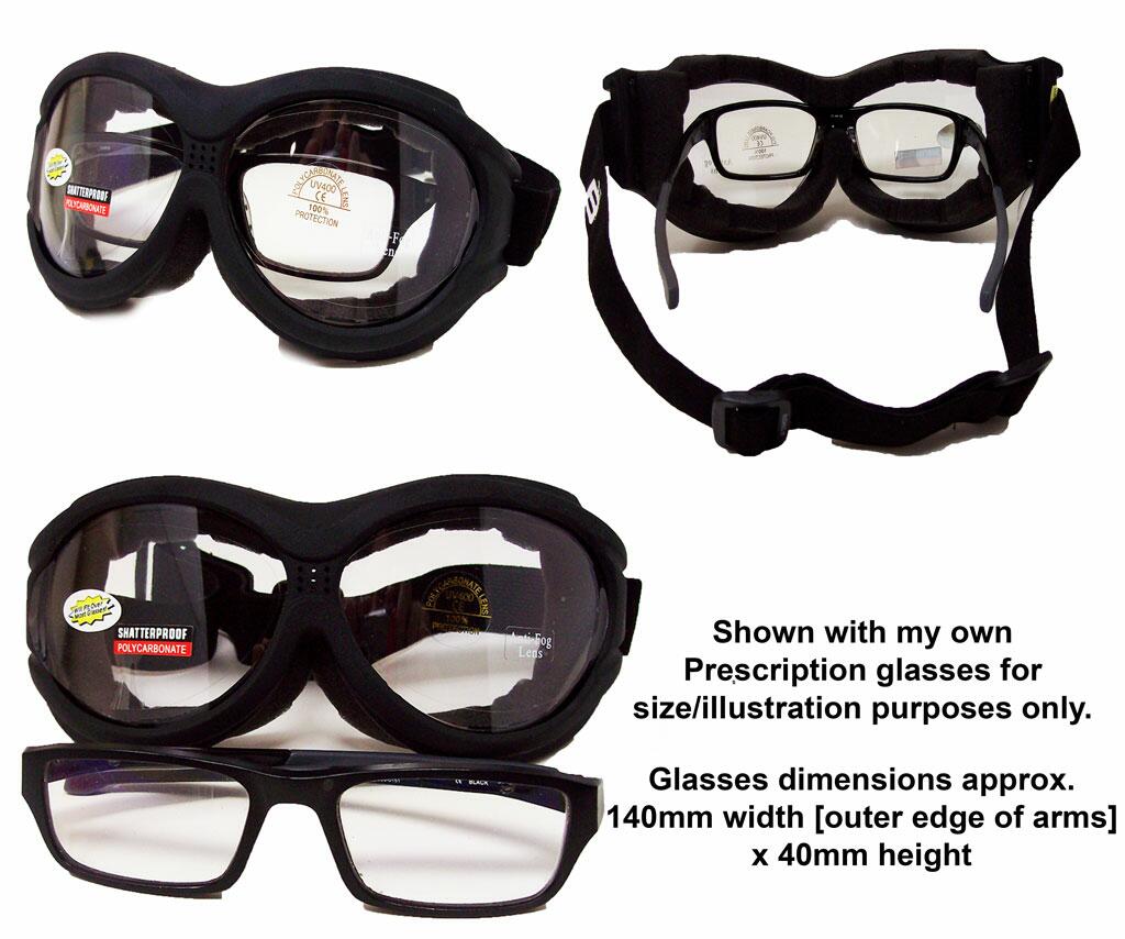 Birdz Buzzard Motorcycle Goggles Clear Lens - shown with glasses