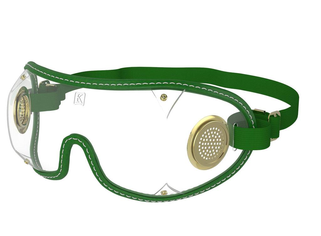 Kroops Original Goggles for Horse Racing / Cycling / Skydiving - green trim clear lens