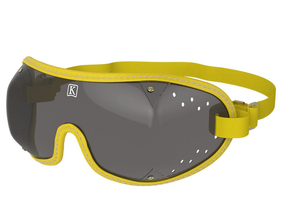 Kroops Punched Vented Goggles for Horse Racing /  Skydiving / Cycling - yellow trim smoke lens