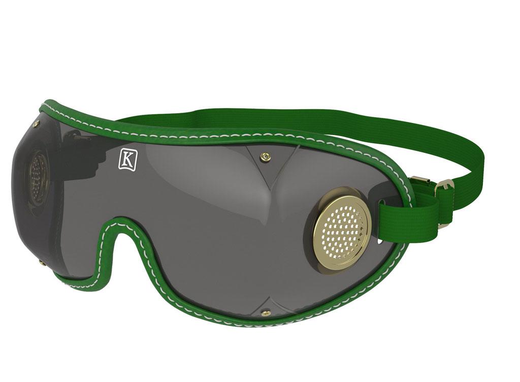 Kroops Original Goggles for Horse Racing / Cycling / Skydiving - green trim smoke lens