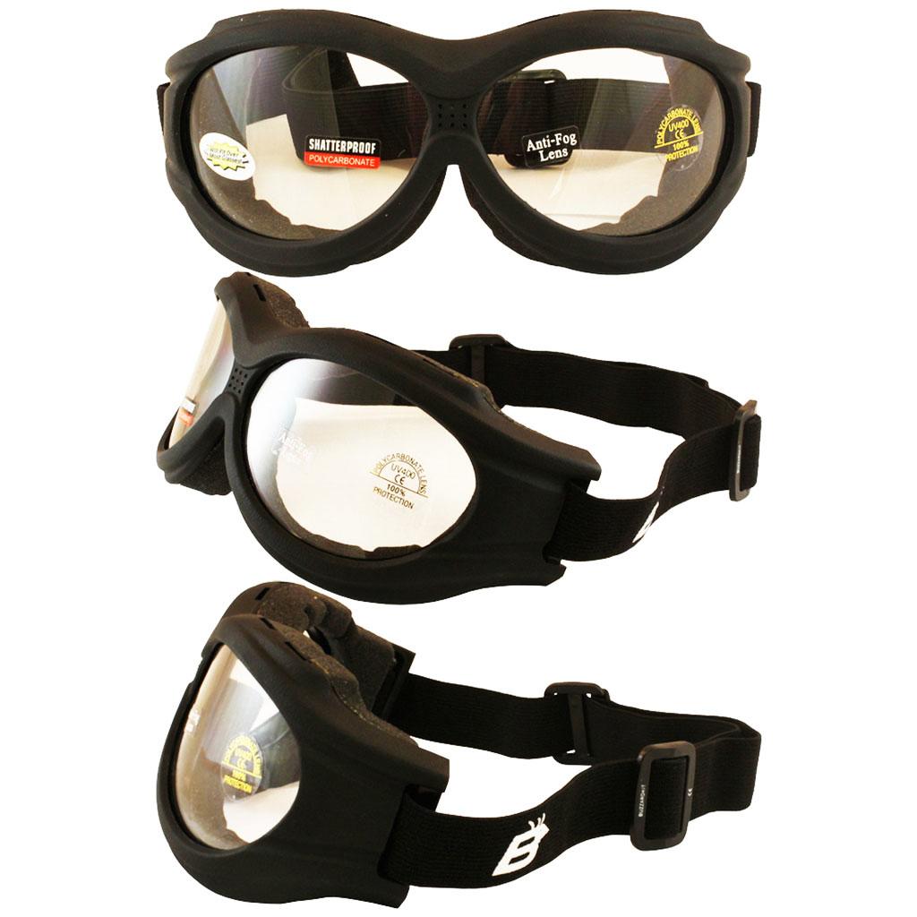 Birdz Buzzard Motorcycle Goggles Clear Lens - three different views
