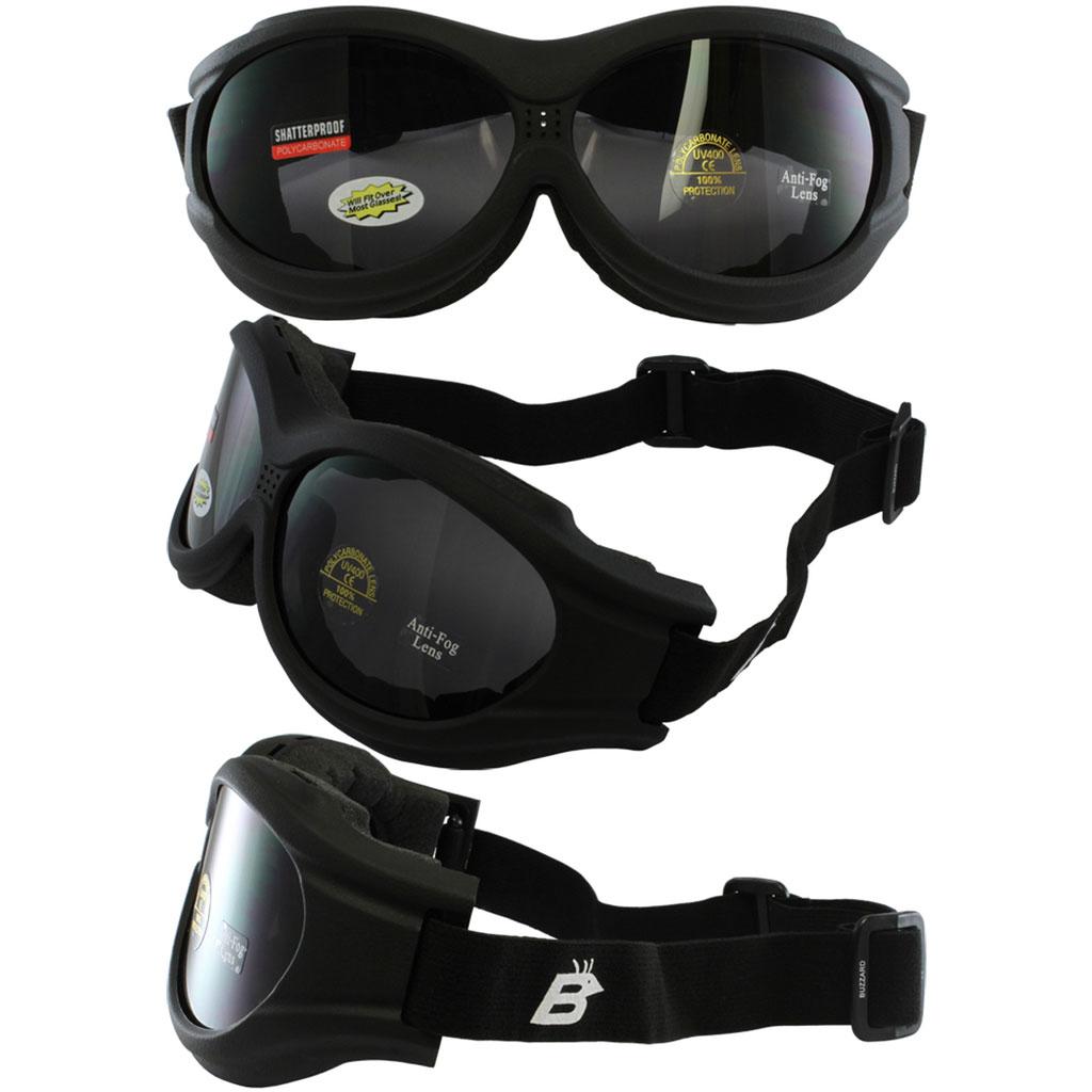 Birdz Buzzard Motorcycle Goggles Smoke Lens - three different views