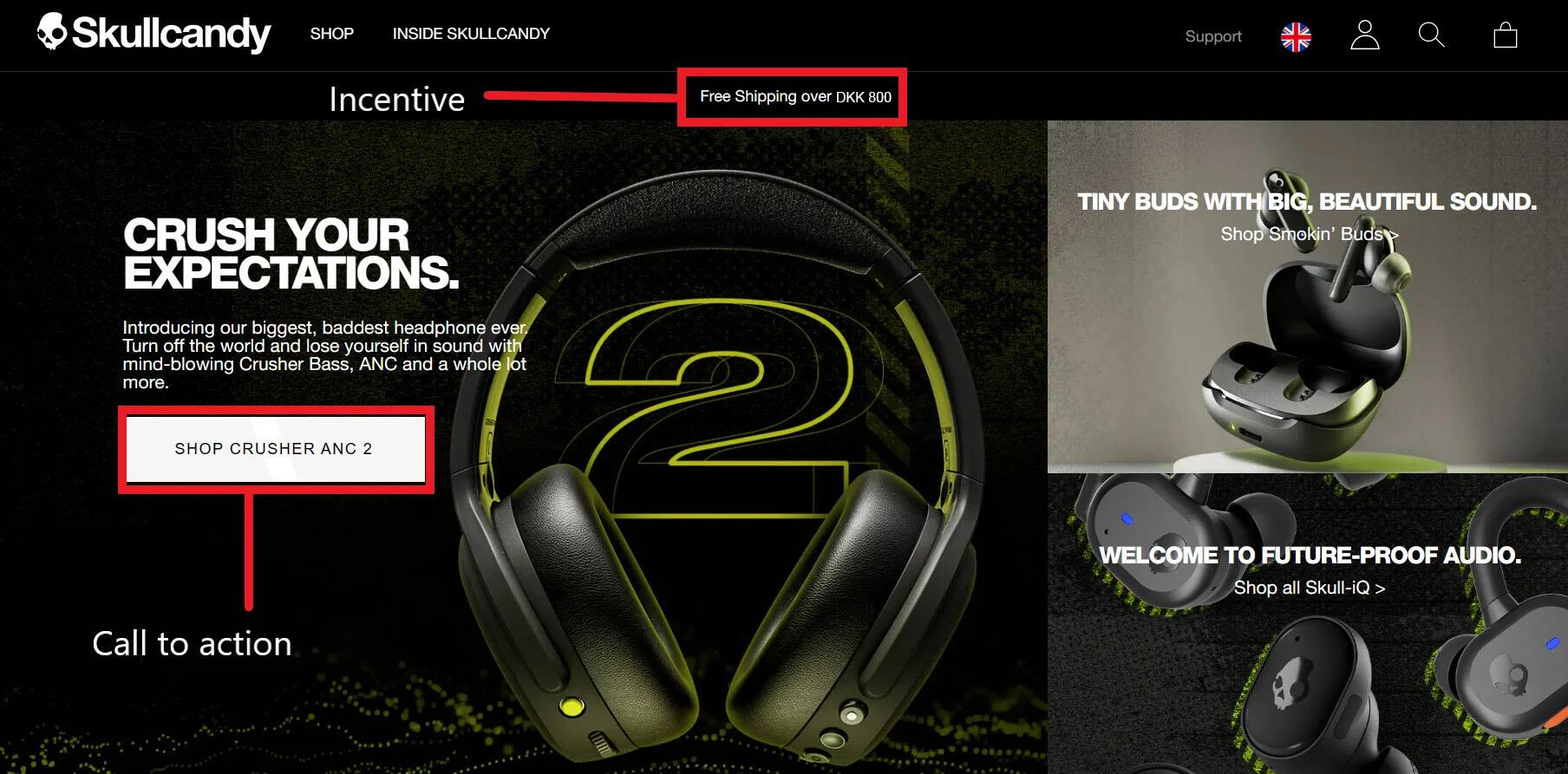 SkullCandy Homepage- Above the fold