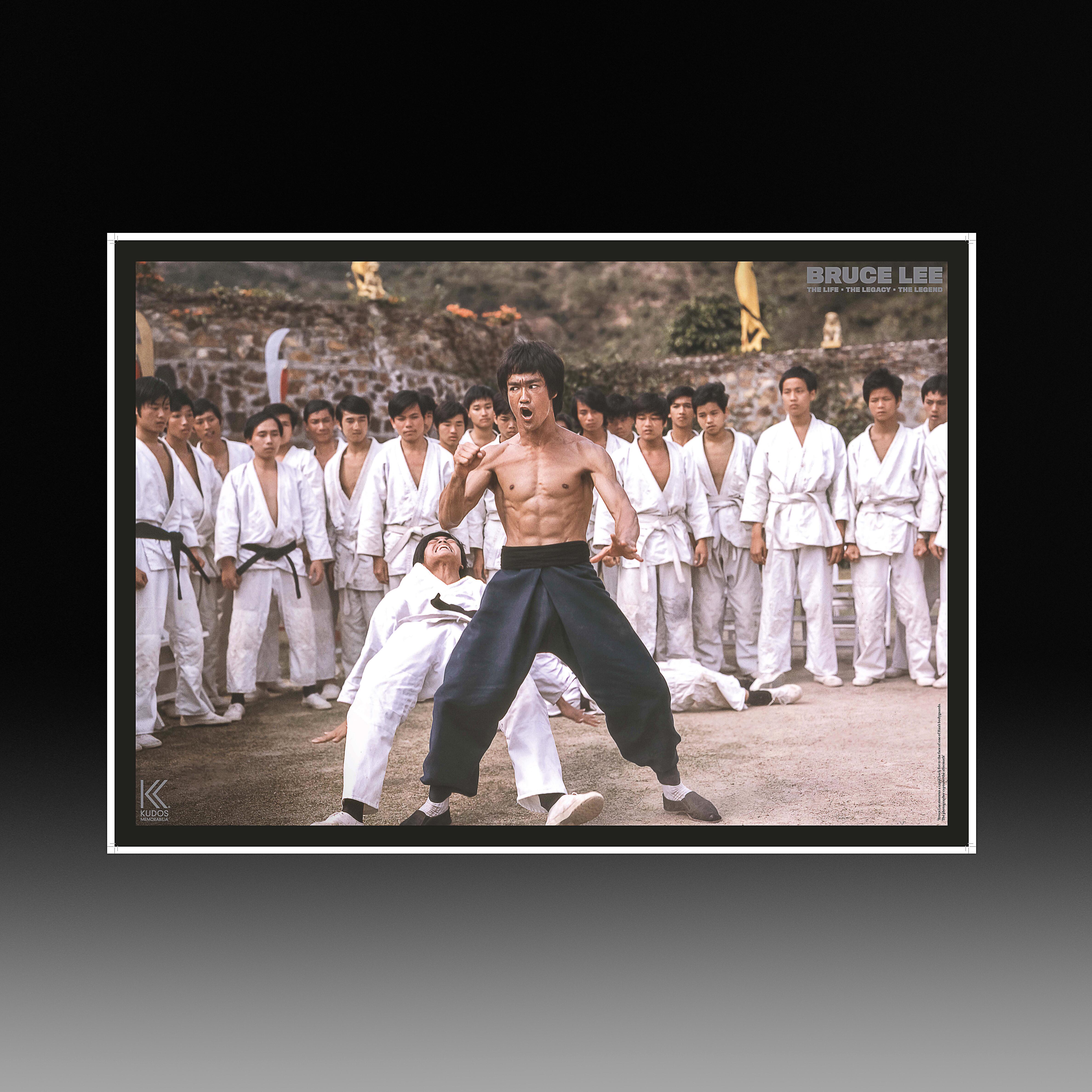 A unique and breathtaking fine art print of the legendary Bruce Lee from his groundbreaking opening fight sequence in Enter the Dragon (1973). 