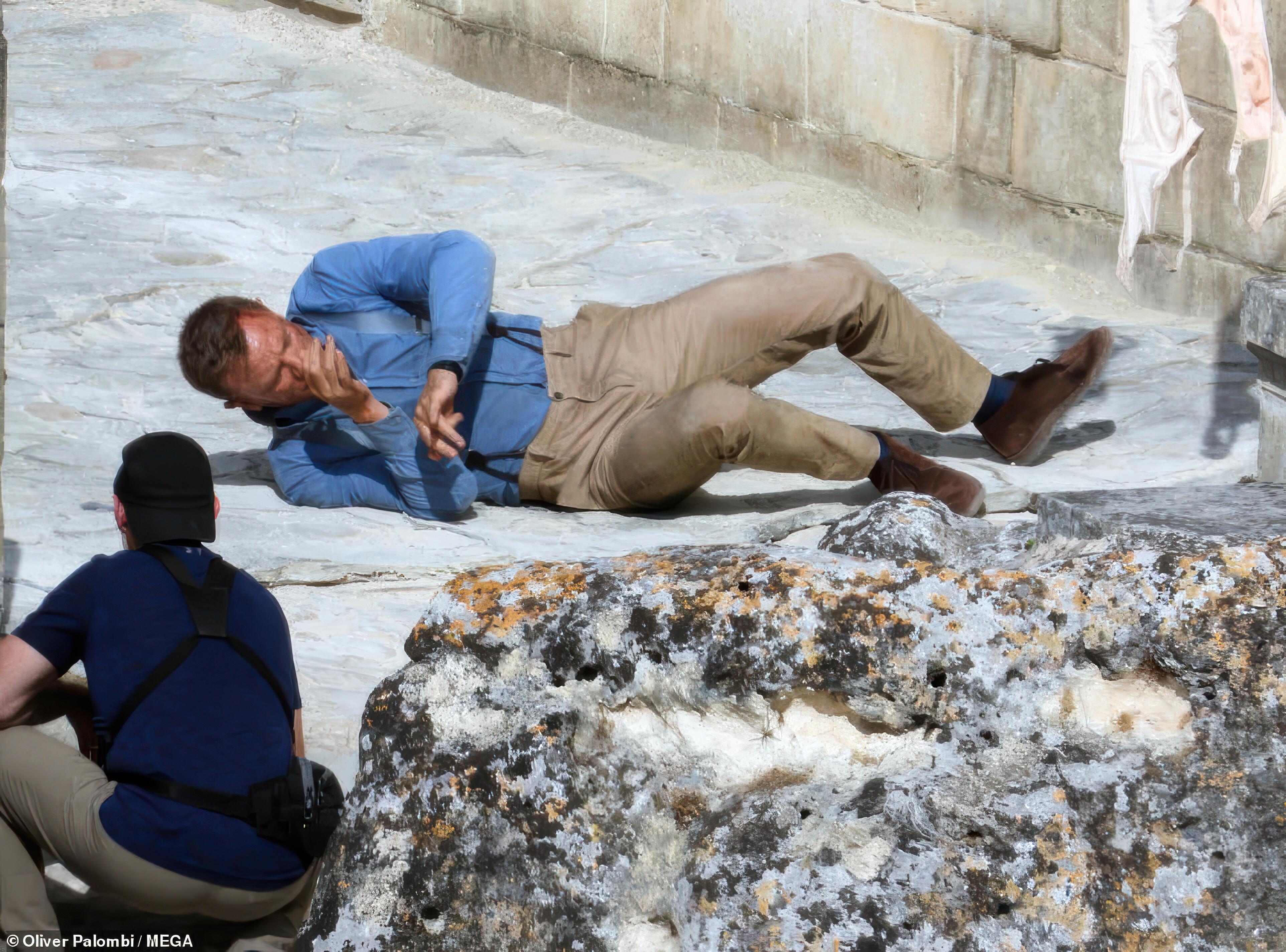 Behind-the-scenes footage of Daniel Craig on the set of No Time to Die, illustrating the physical demands and intensity of performing his own stunts as James Bond.